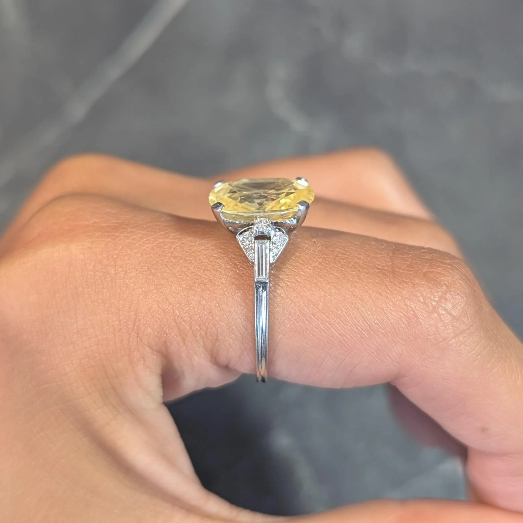 Art Deco 6.75 CTW No Heat Yellow Ceylon Sapphire Diamond Platinum Vintage Buckle Ring GIA - Image 12