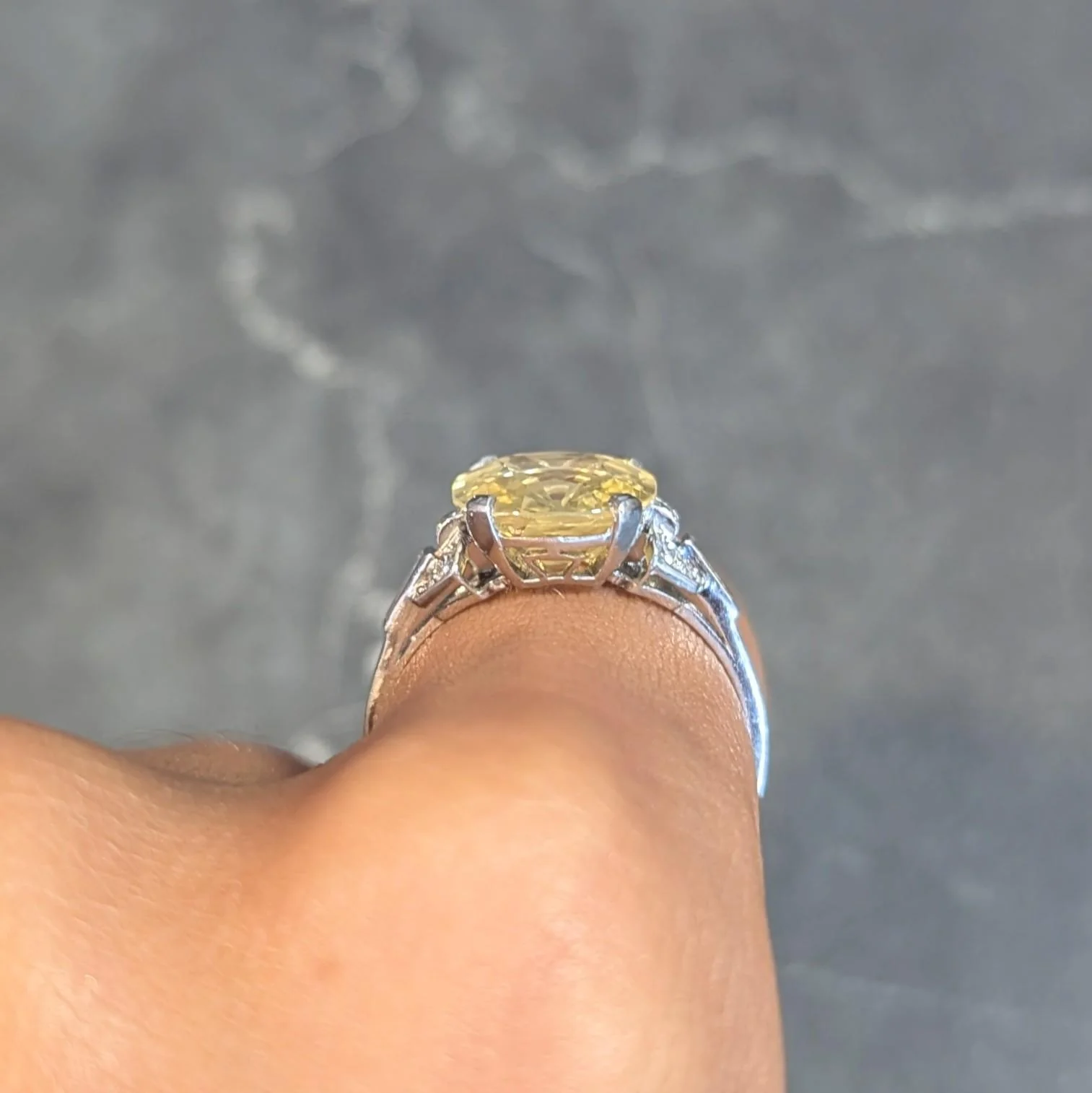 Art Deco 6.75 CTW No Heat Yellow Ceylon Sapphire Diamond Platinum Vintage Buckle Ring GIA - Image 13