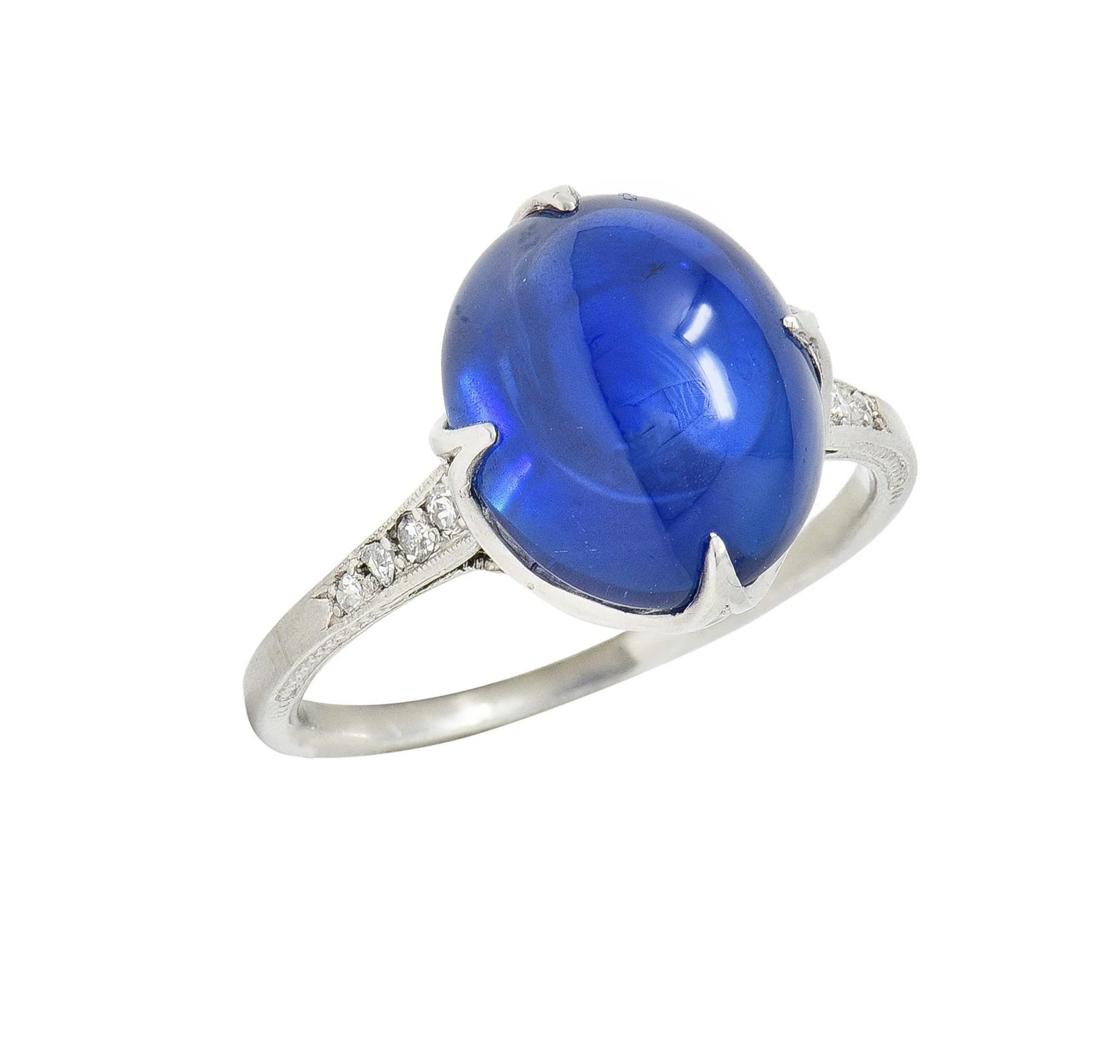Art Deco 7.25 CTW No Heat Ceylon Sapphire Cabochon Diamond Platinum Ribbon Antique Ring AGL - Image 10