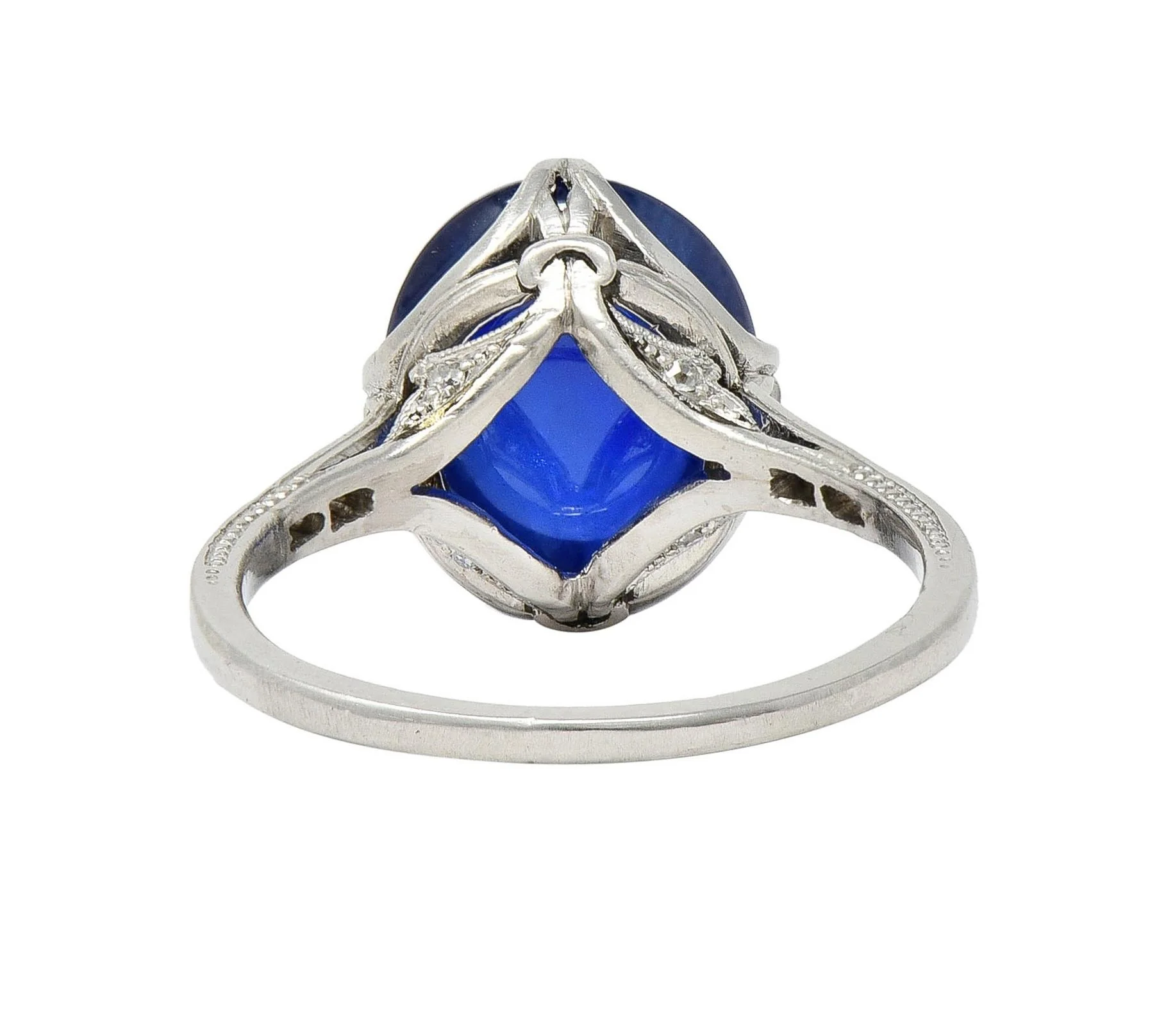 Art Deco 7.25 CTW No Heat Ceylon Sapphire Cabochon Diamond Platinum Ribbon Antique Ring AGL - Image 5