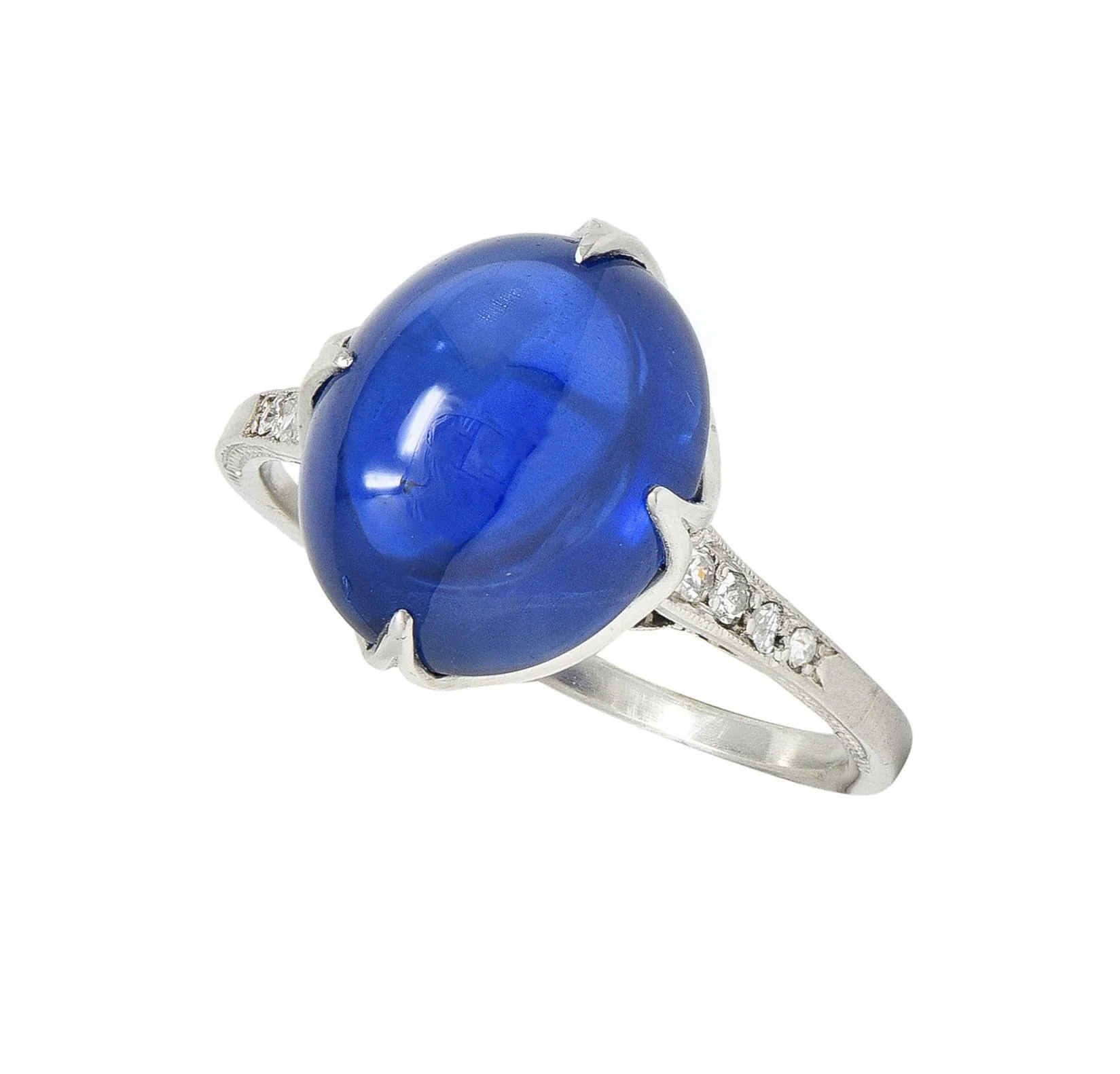 Art Deco 7.25 CTW No Heat Ceylon Sapphire Cabochon Diamond Platinum Ribbon Antique Ring AGL - Image 8