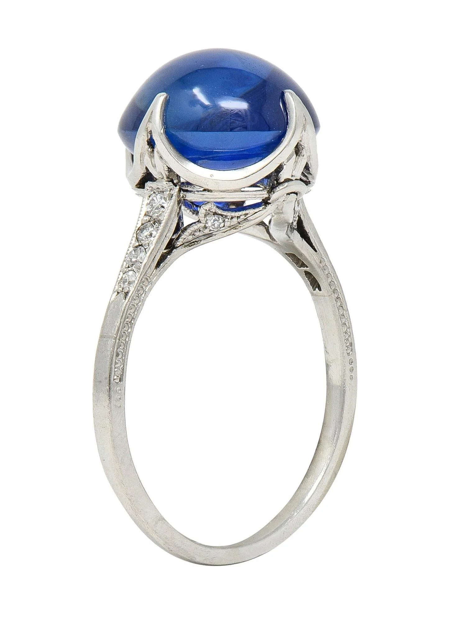 Art Deco 7.25 CTW No Heat Ceylon Sapphire Cabochon Diamond Platinum Ribbon Antique Ring AGL - Image 9