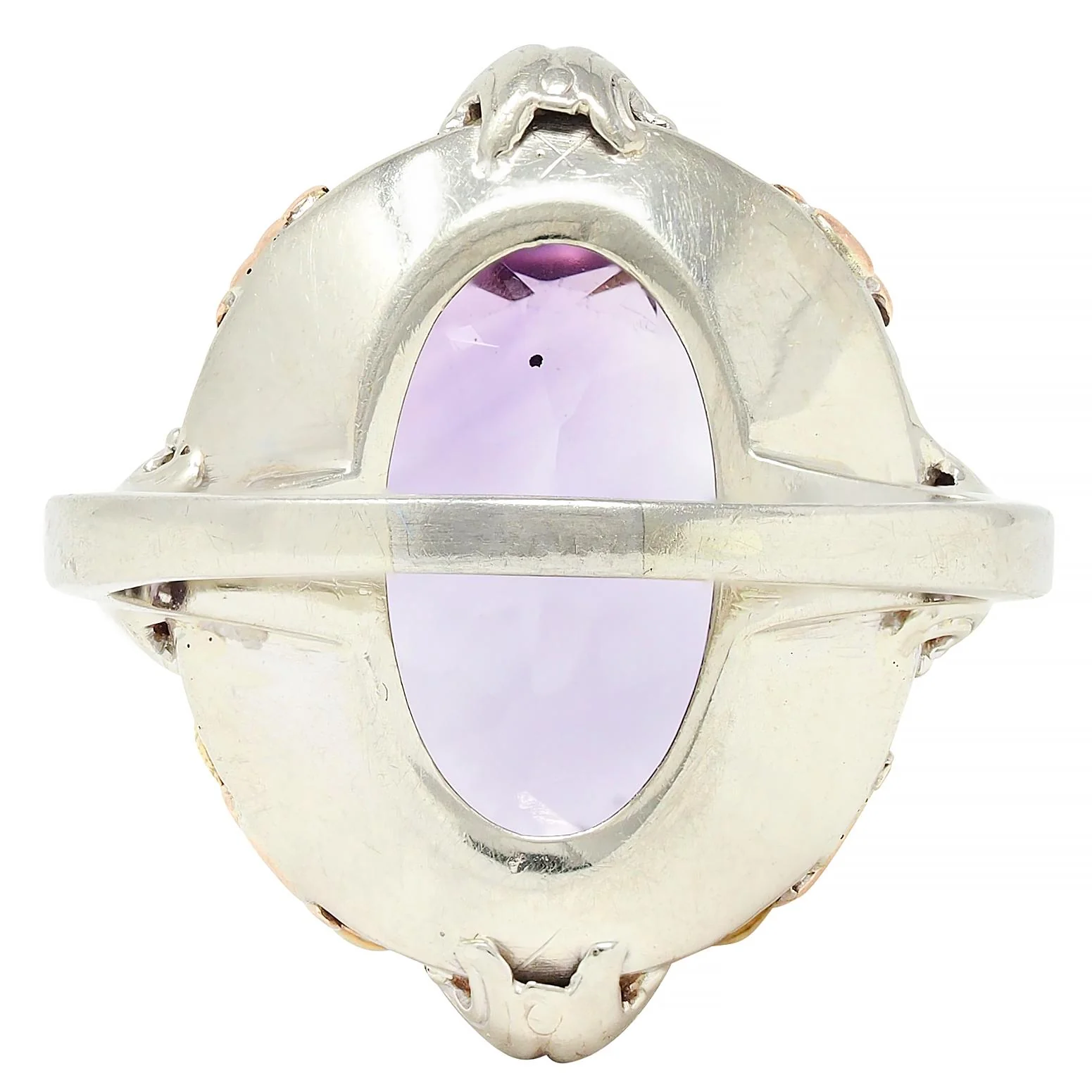 Art Deco Amethyst 14 Karat Tri-Gold Vintage Orange Blossom Cocktail Ring - Image 4