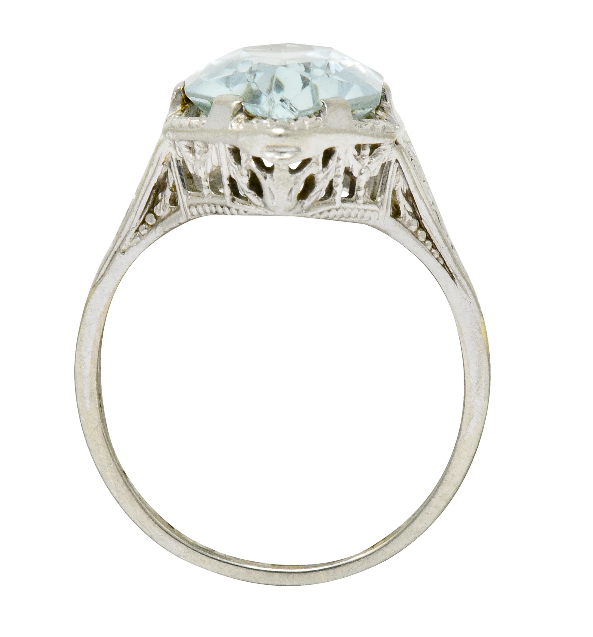 Art Deco Aquamarine 18 Karat White Gold Navette Dinner Ring - Image 8