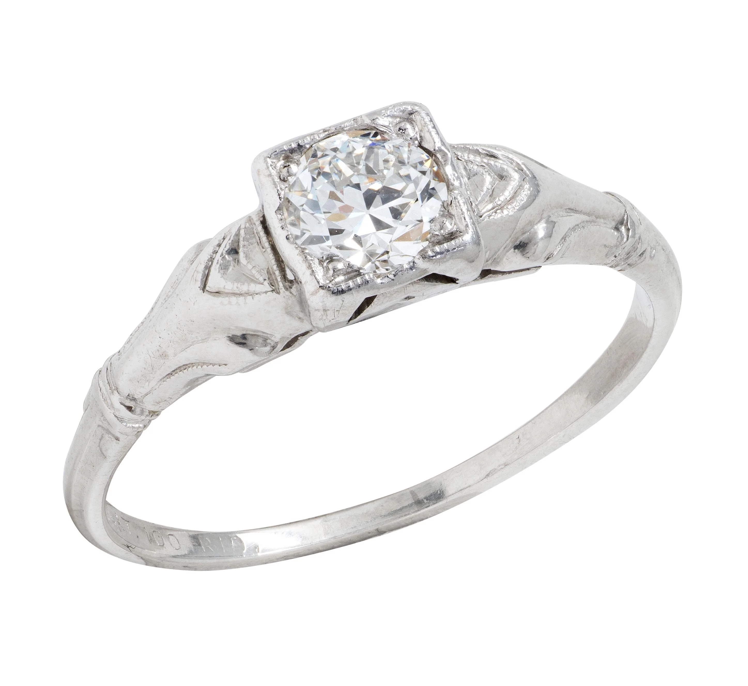 Art Deco Byard Brogan 0.36 CTW Diamond Platinum Square Form Engagement Ring - Image 5