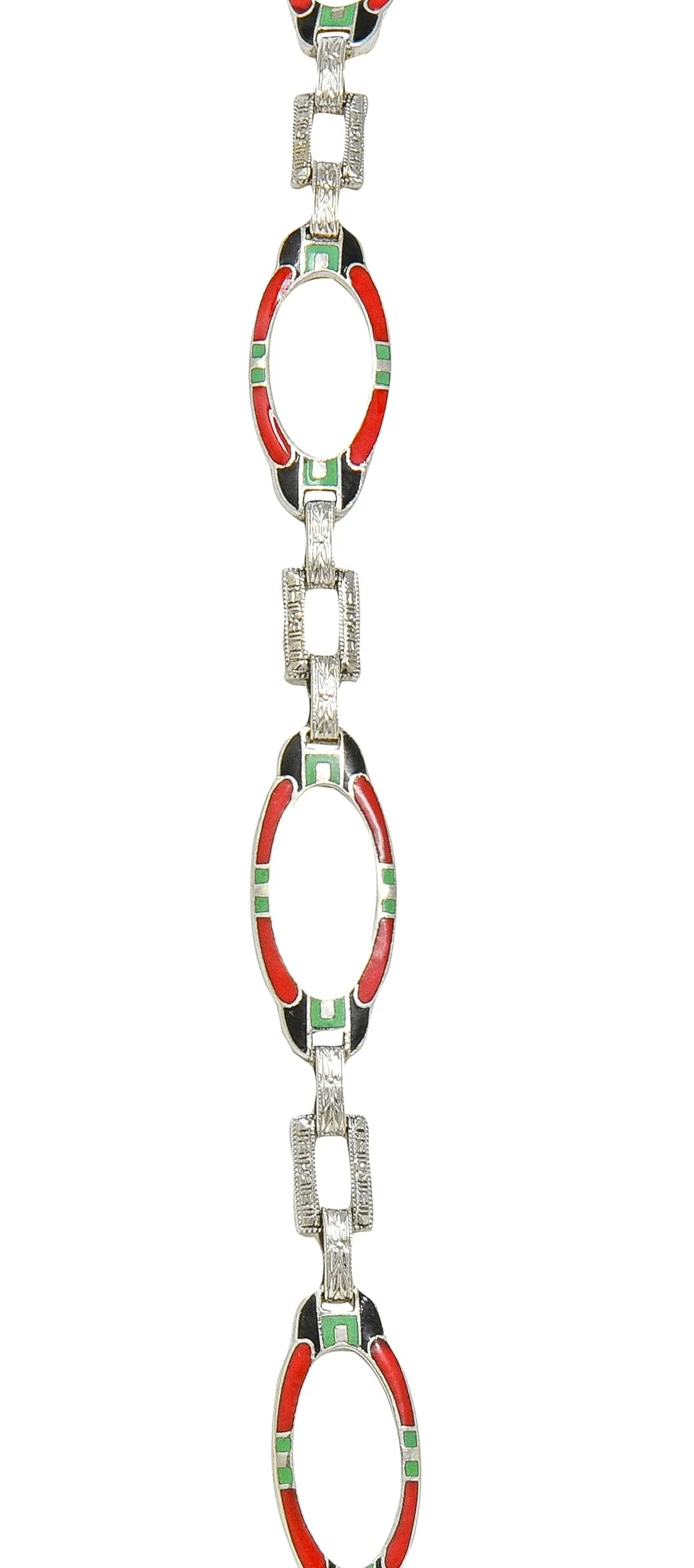 Art Deco Diamond Camphor Glass Enamel 14 Karat White Gold Antique Pendant Sartuoir Necklace - Image 8