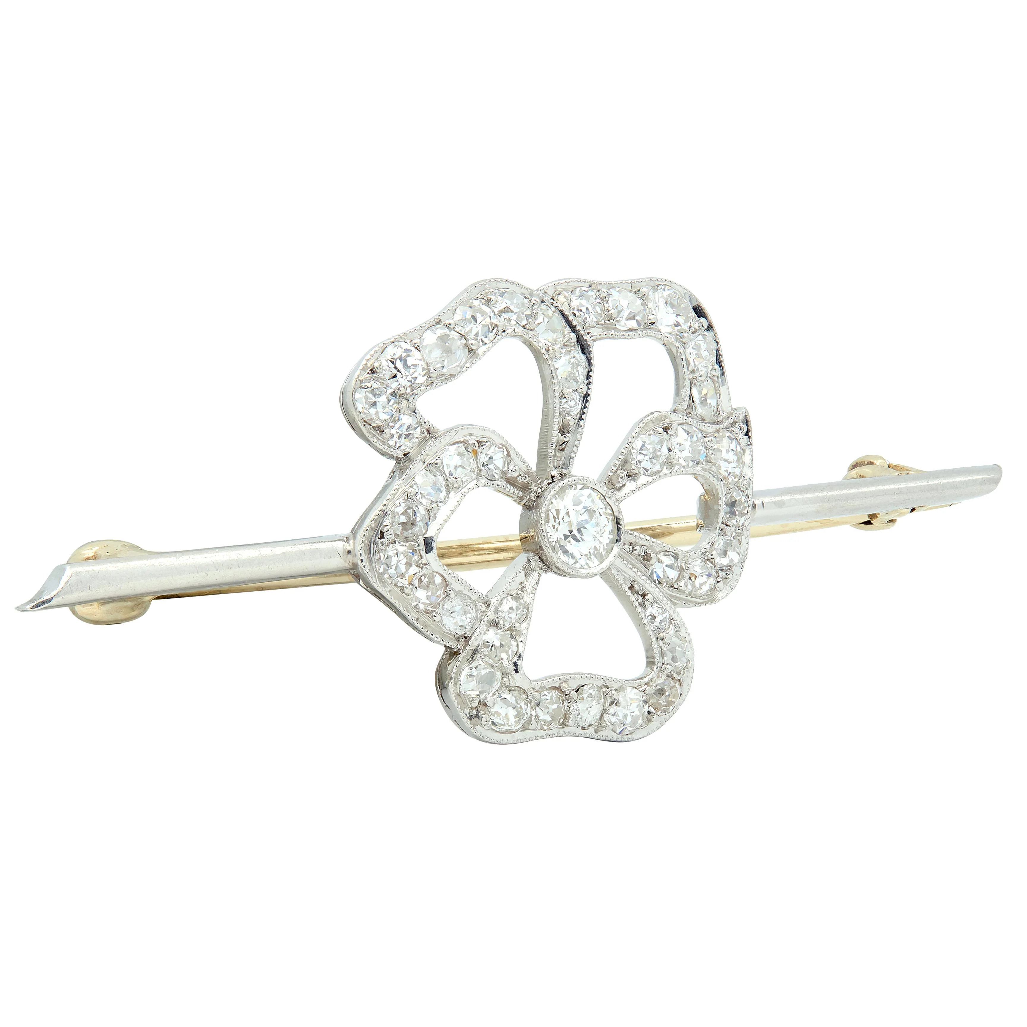 Art Deco Diamond Platinum Pansy Flower Vintage Bar Brooch - Image 3