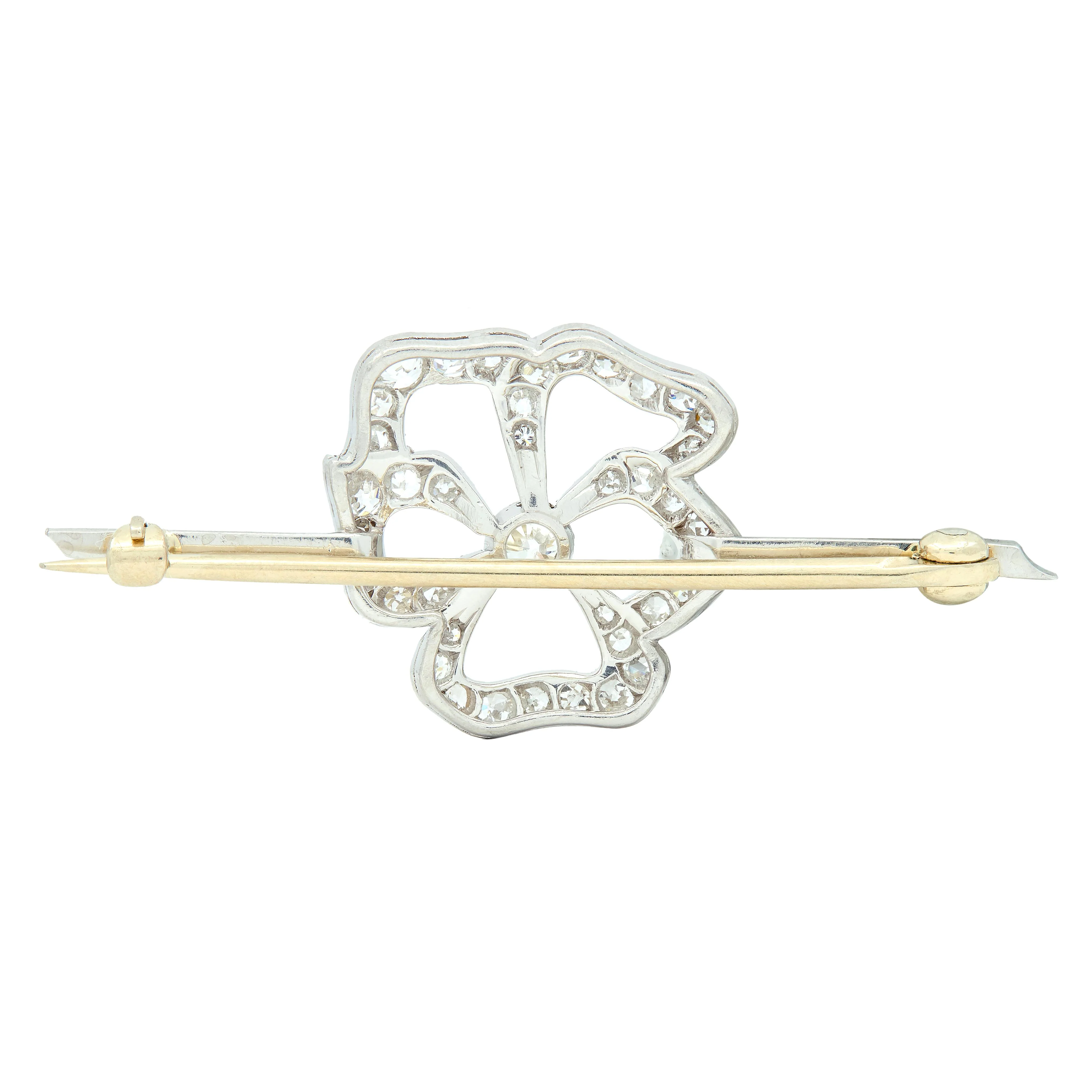 Art Deco Diamond Platinum Pansy Flower Vintage Bar Brooch - Image 4