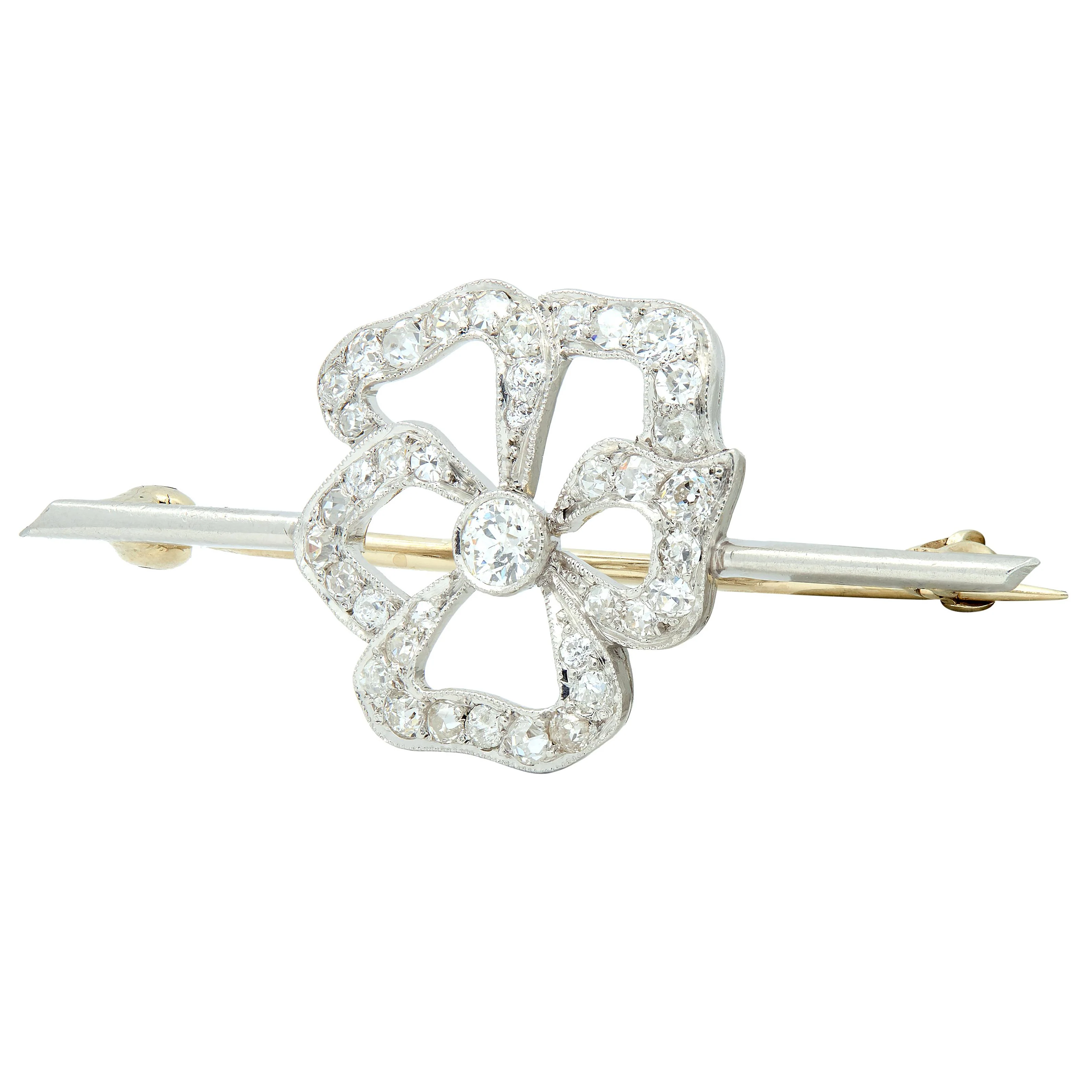 Art Deco Diamond Platinum Pansy Flower Vintage Bar Brooch - Image 5
