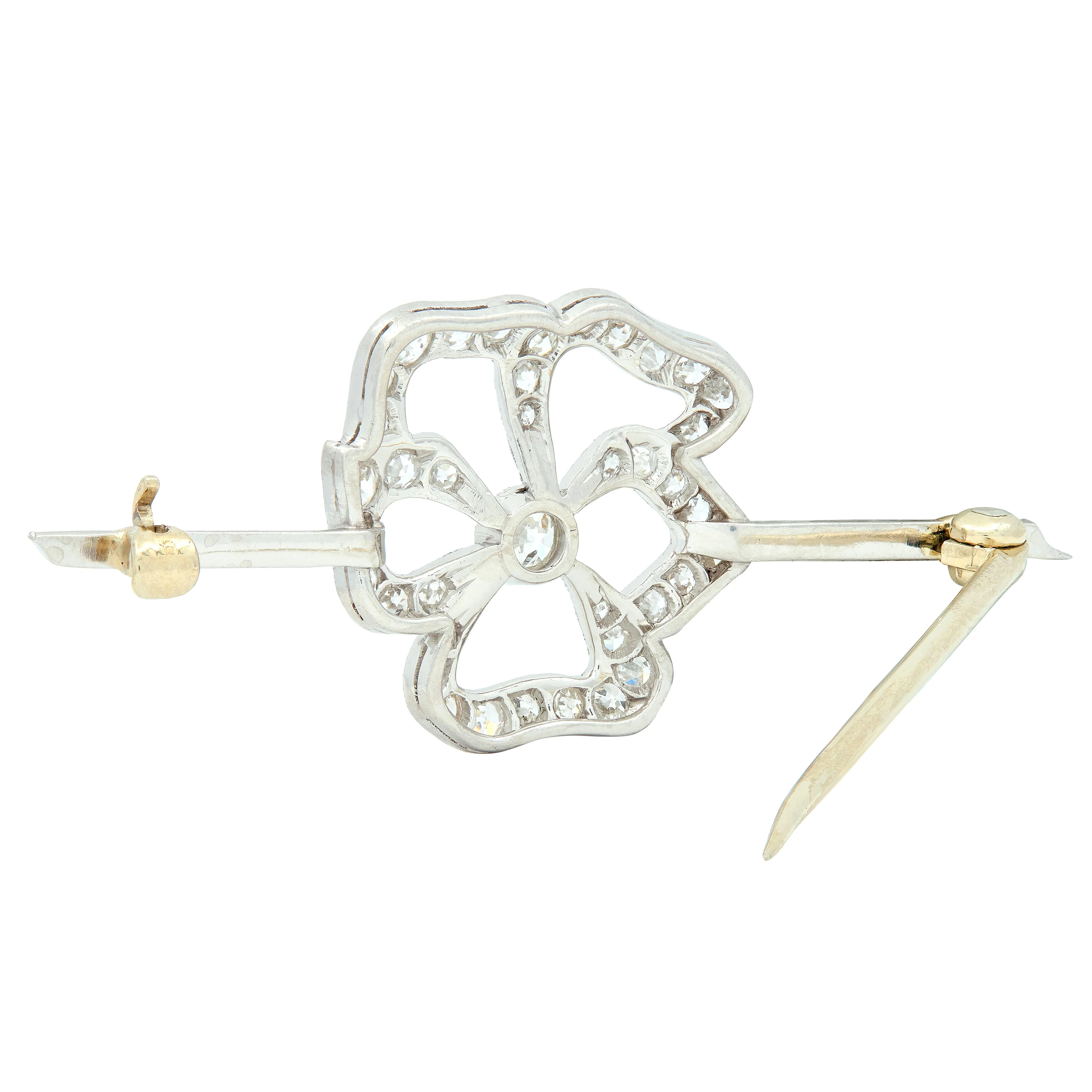 Art Deco Diamond Platinum Pansy Flower Vintage Bar Brooch - Image 6