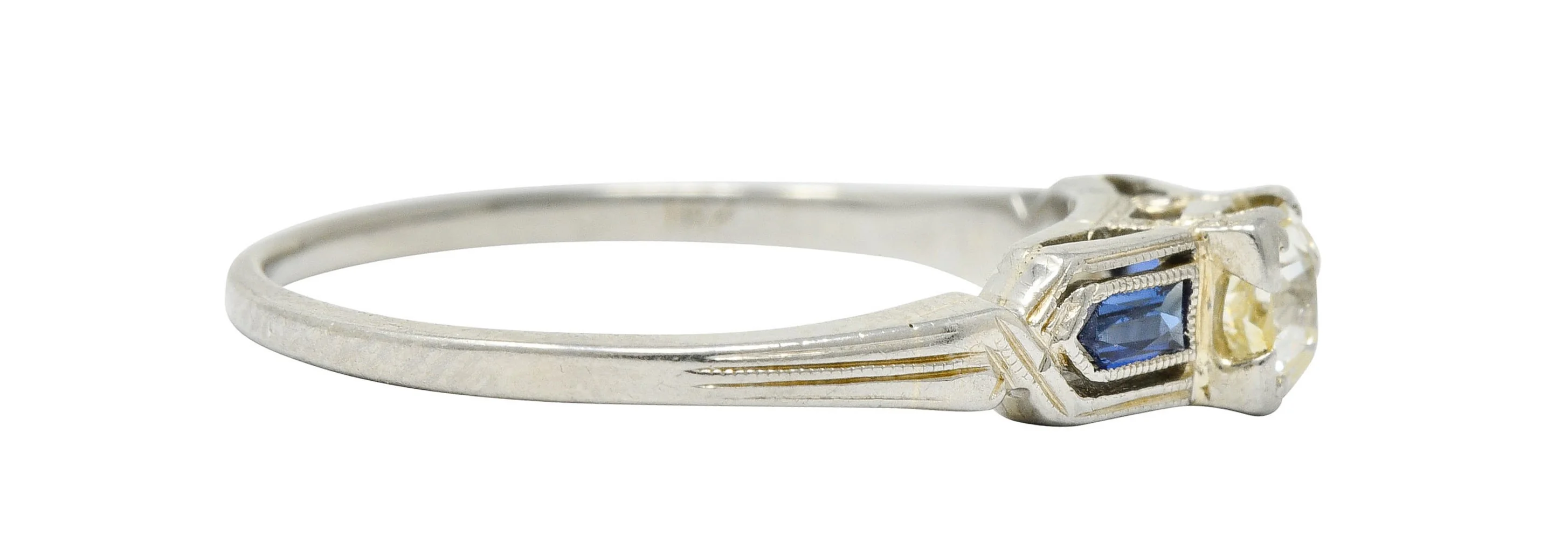 Art Deco Diamond Sapphire 18 Karat White Gold Engagement Ring - Image 3