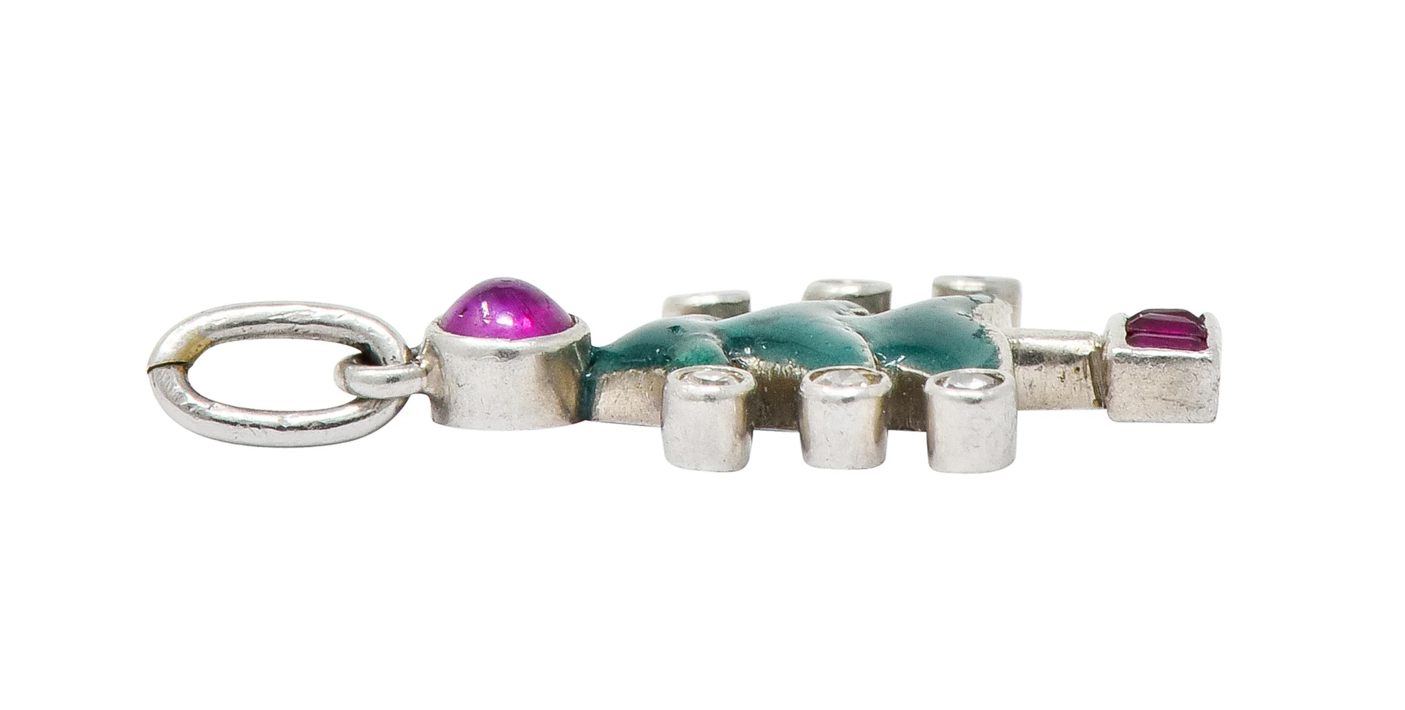 Art Deco Enamel Ruby Diamond Platinum Christmas Tree Charm - Image 6