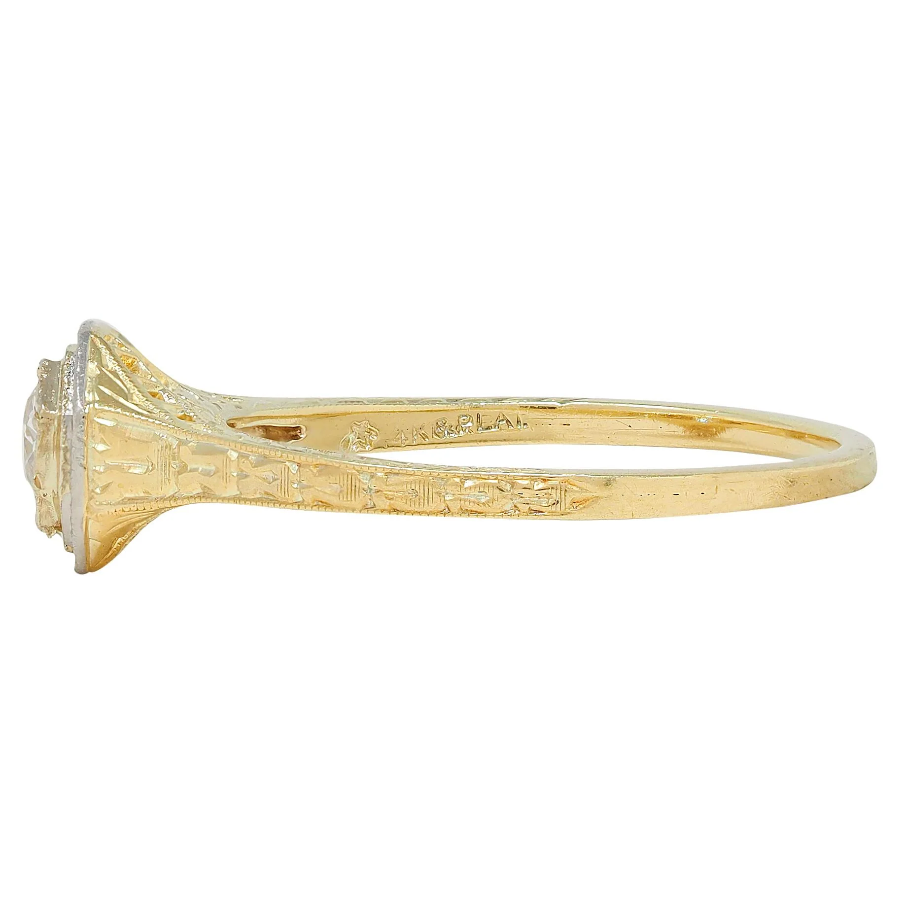 Art Deco European Cut Diamond Platinum 18 Karat Yellow Gold Vintage Engagement Ring - Image 5