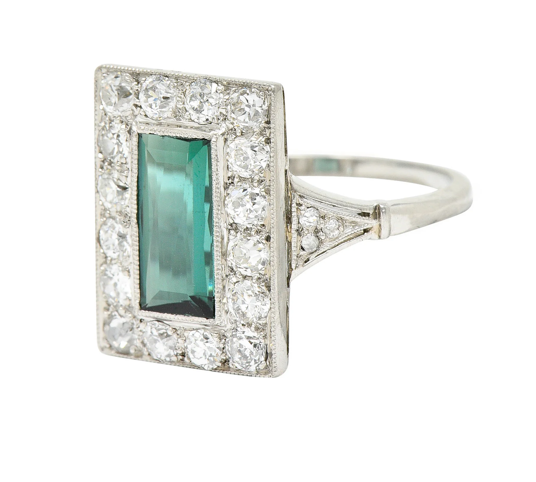 Art Deco Green Tourmaline 1.00 CTW Diamond Platinum Halo Cocktail Ring - Image 6