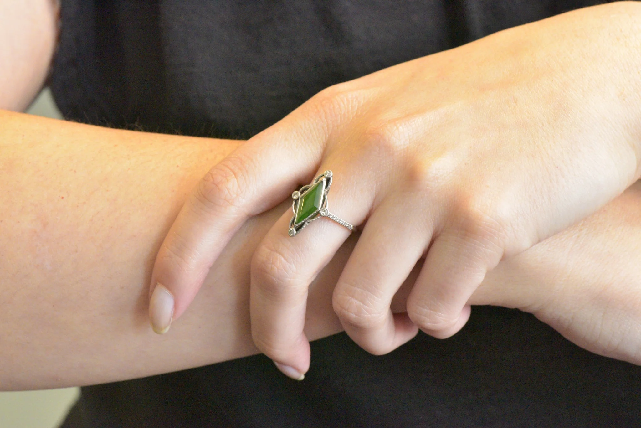 Art Deco Jade Diamond And Platinum Dress Ring - Image 6