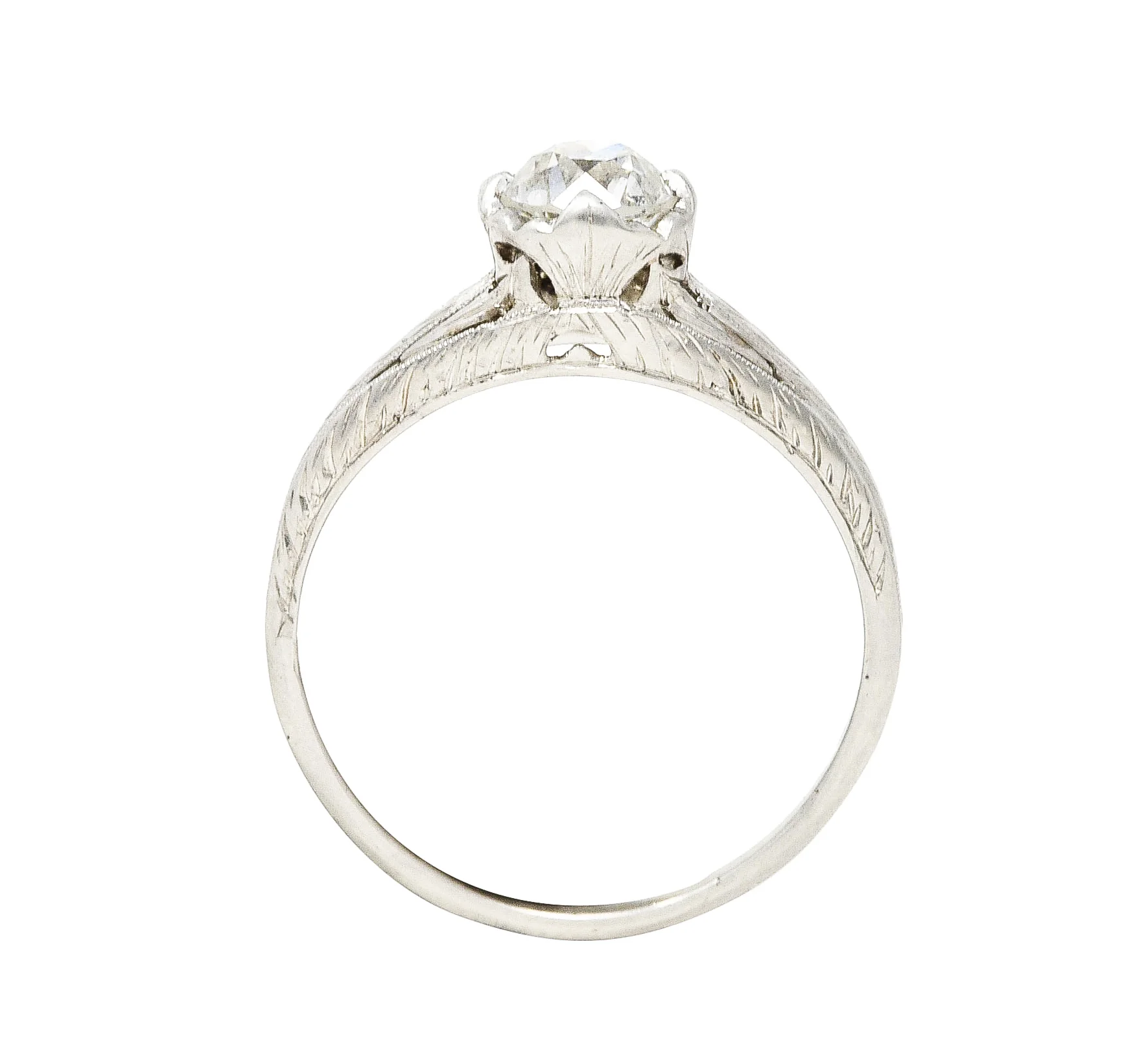 Art Deco Old European 0.67 CTW Diamond Platinum Foliate Solitaire Engagement Ring - Image 7