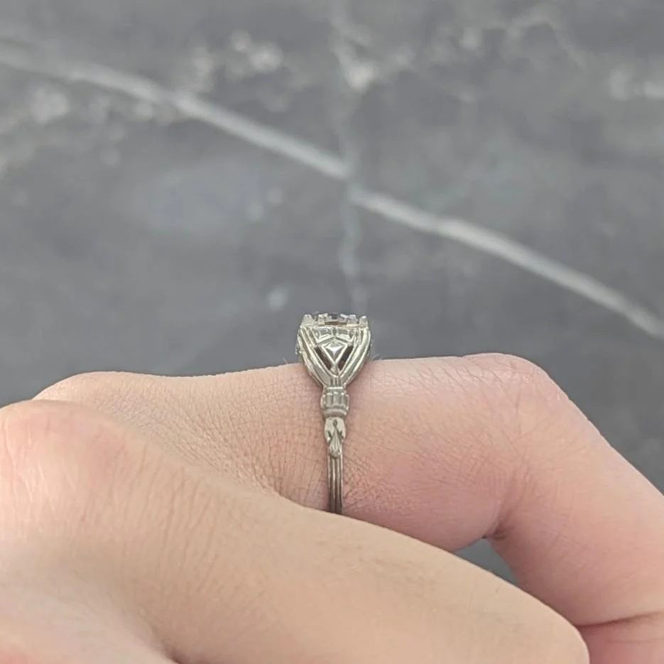 Art Deco Old European Cut Diamond 14 Karat White Gold Vintage Geometric Engagement Ring GIA - Image 9