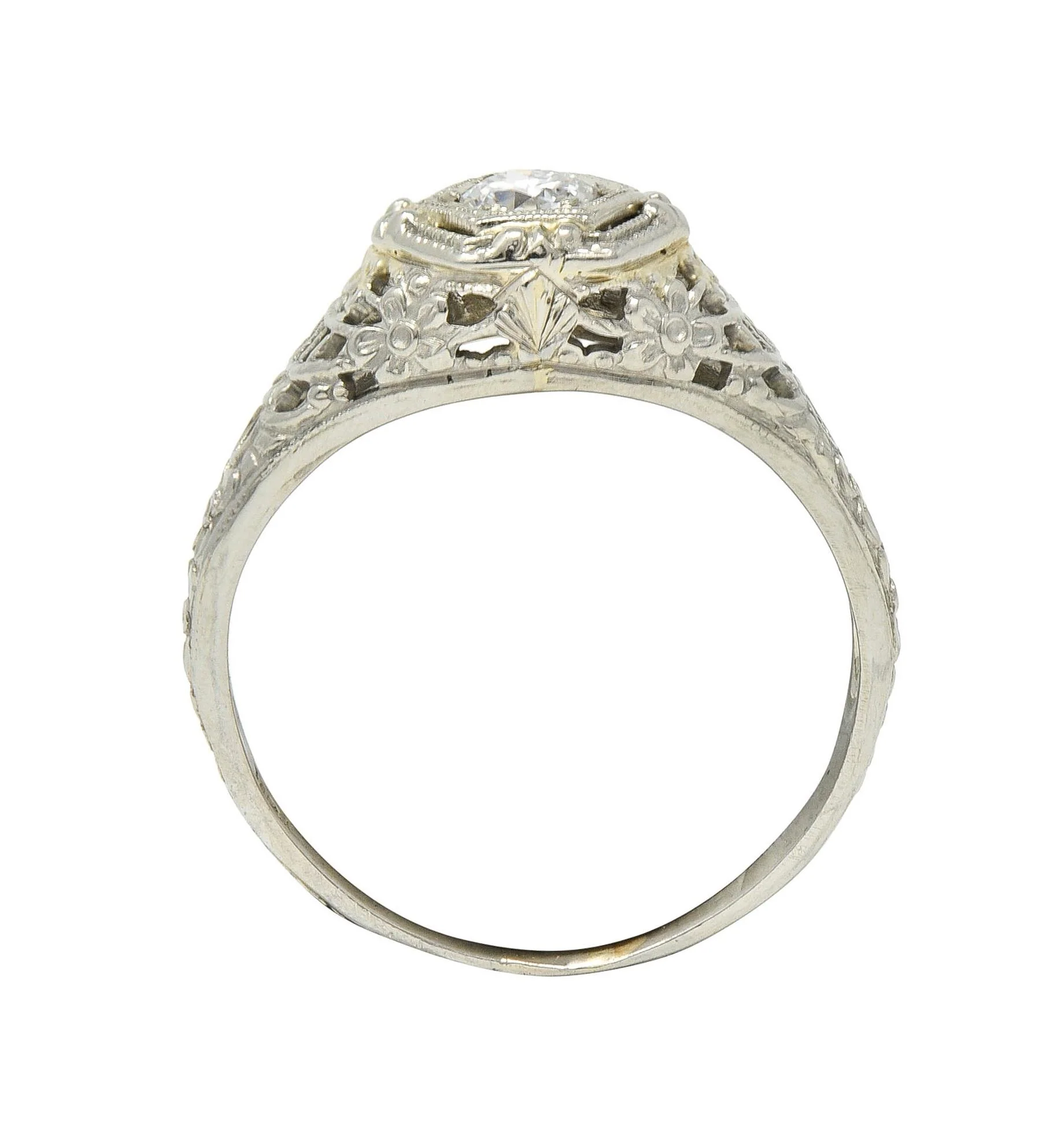 Art Deco Old European Cut Diamond 18 Karat White Gold Antique Engagement Ring - Image 10