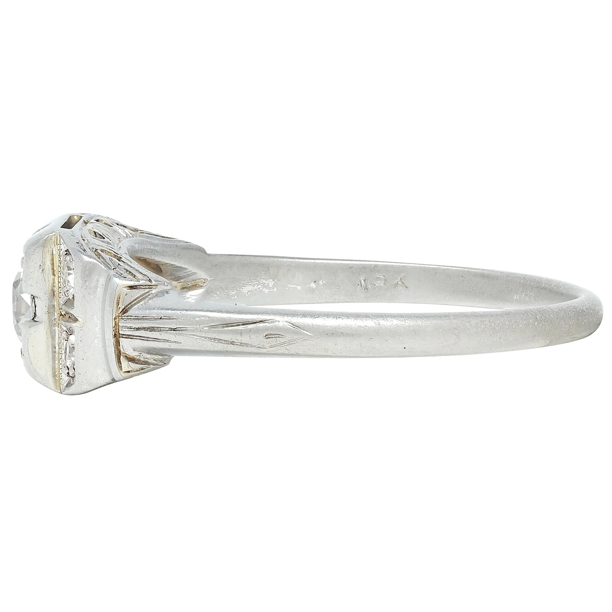 Art Deco Old European Cut Diamond 18 Karat White Gold Vintage Engagement Ring - Image 4