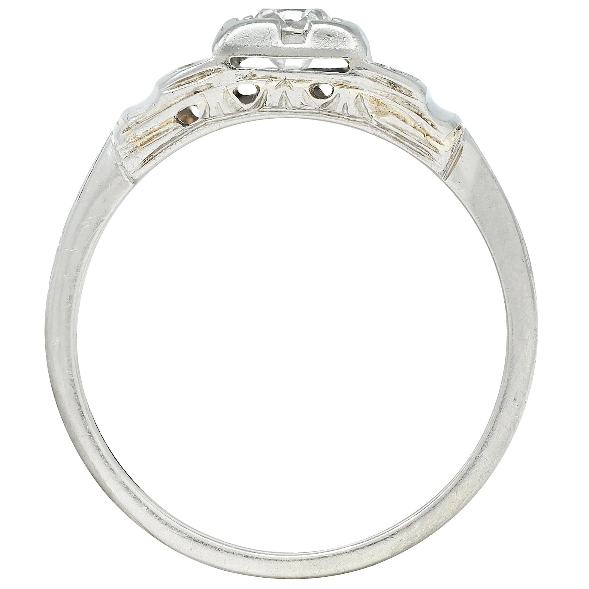Art Deco Old European Cut Diamond 18 Karat White Gold Vintage Engagement Ring - Image 5