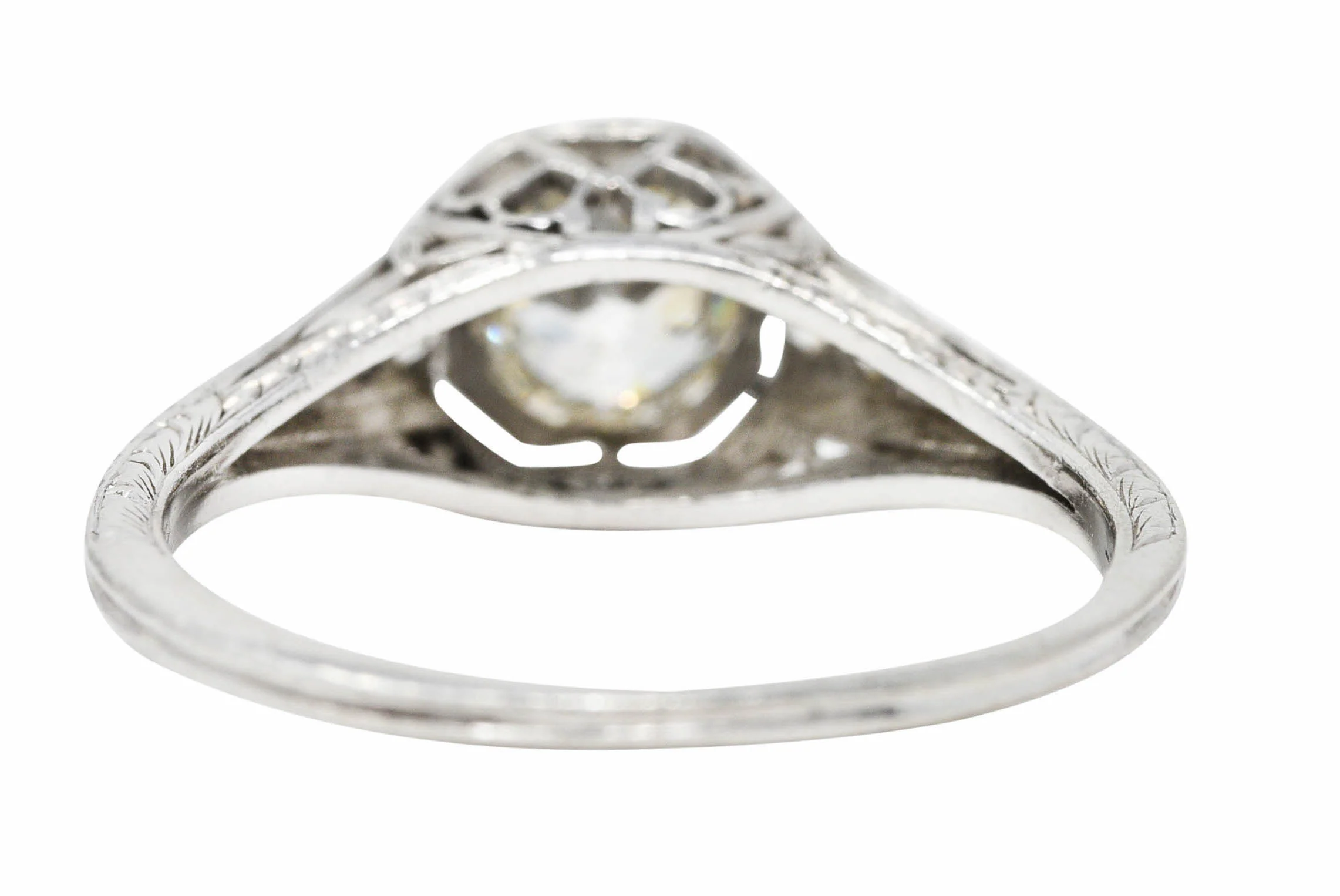 Art Deco Old European Cut Diamond Platinum Floral Antique Engagement Ring - Image 4