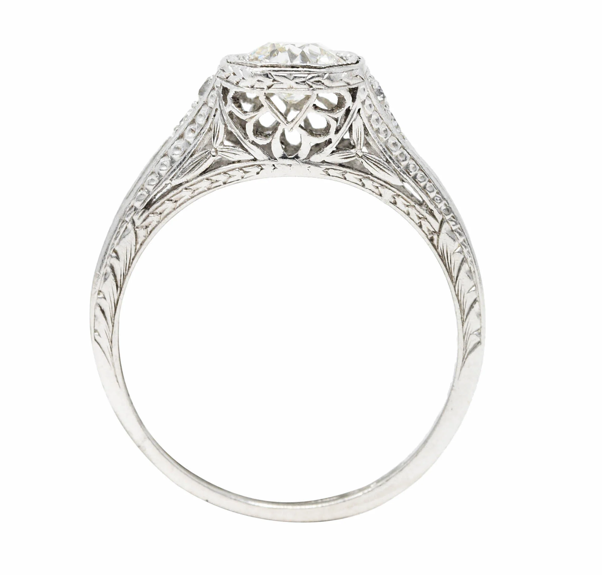 Art Deco Old European Cut Diamond Platinum Floral Antique Engagement Ring - Image 8