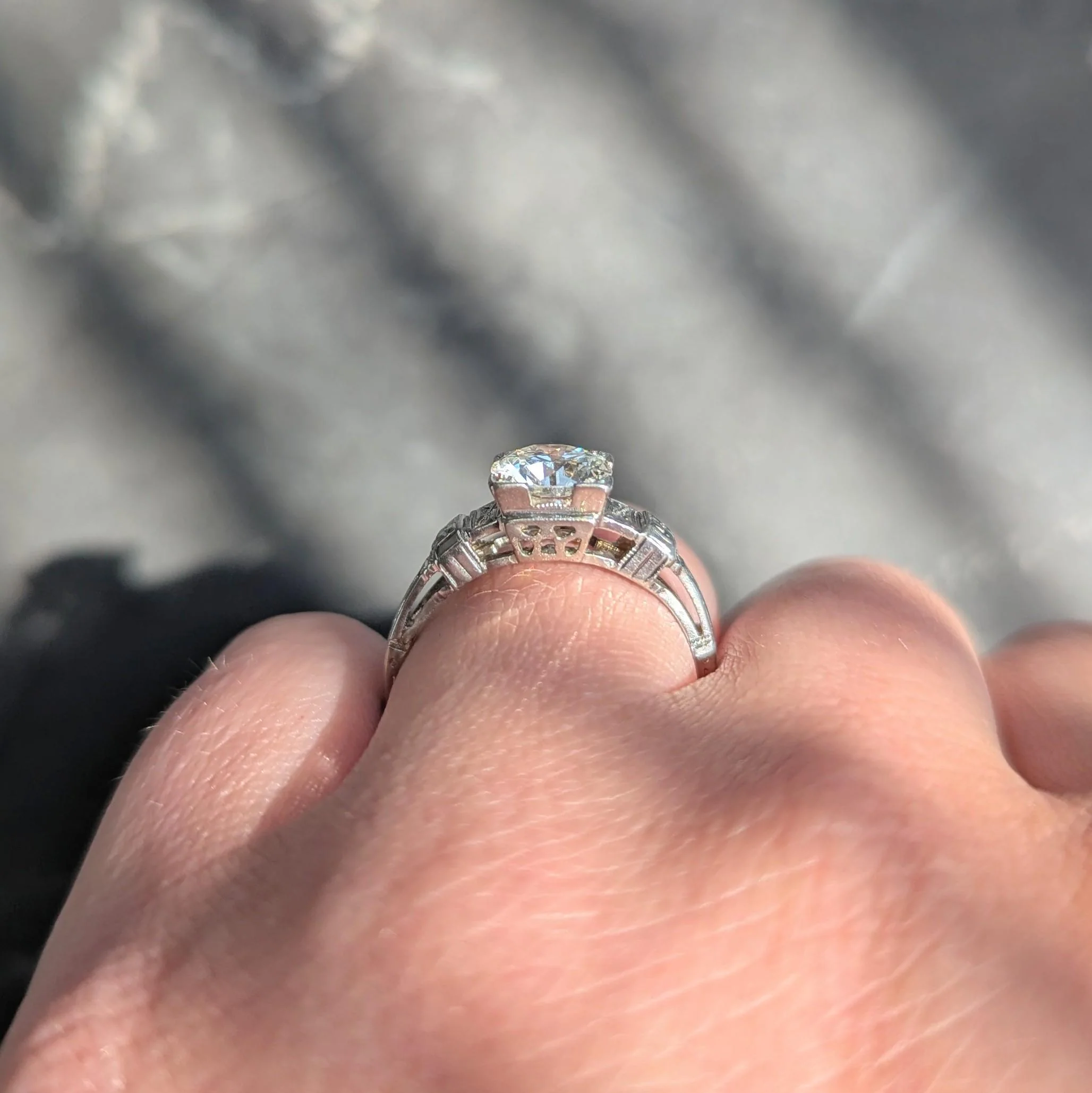 Art Deco Old European Diamond 18 Karat White Gold Vintage Orange Blossom Solitaire Engagement Ring - Image 8