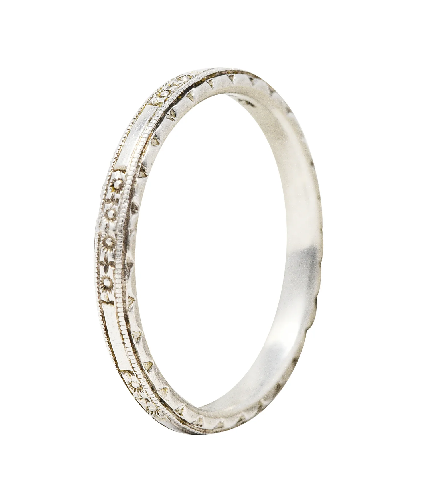 Art Deco Platinum Orange Blossom Wedding Band - Image 6