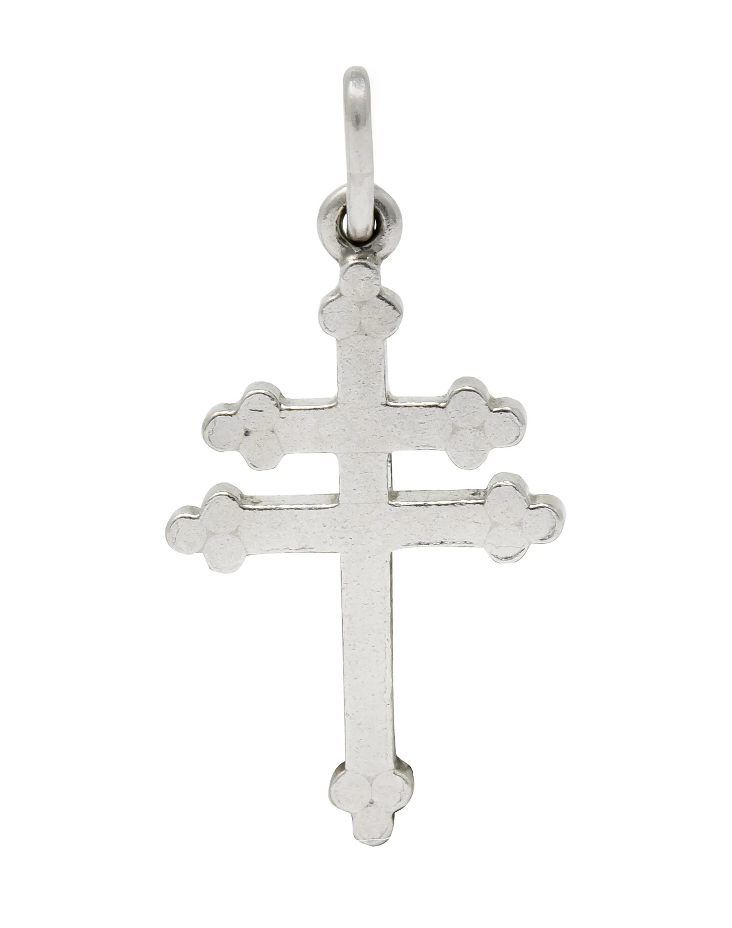 Art Deco Platinum Trefoil Patriarchal Cross Charm