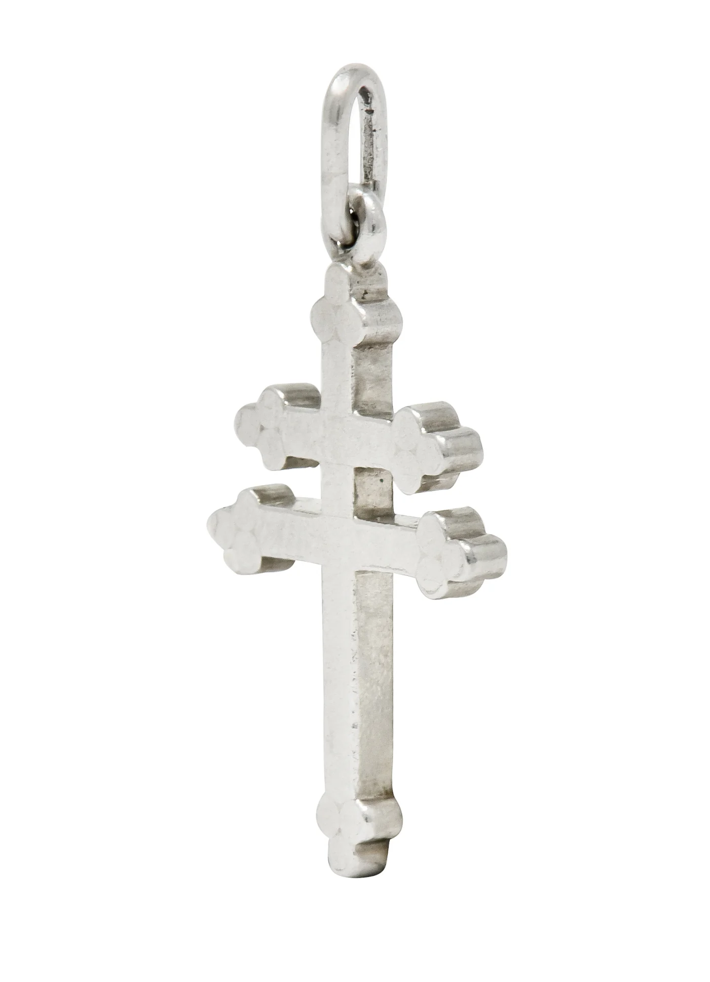 Art Deco Platinum Trefoil Patriarchal Cross Charm - Image 2