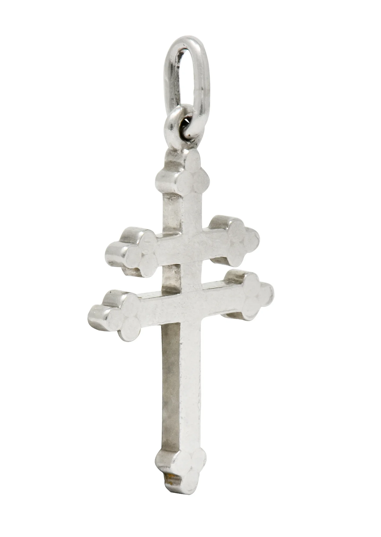 Art Deco Platinum Trefoil Patriarchal Cross Charm - Image 3
