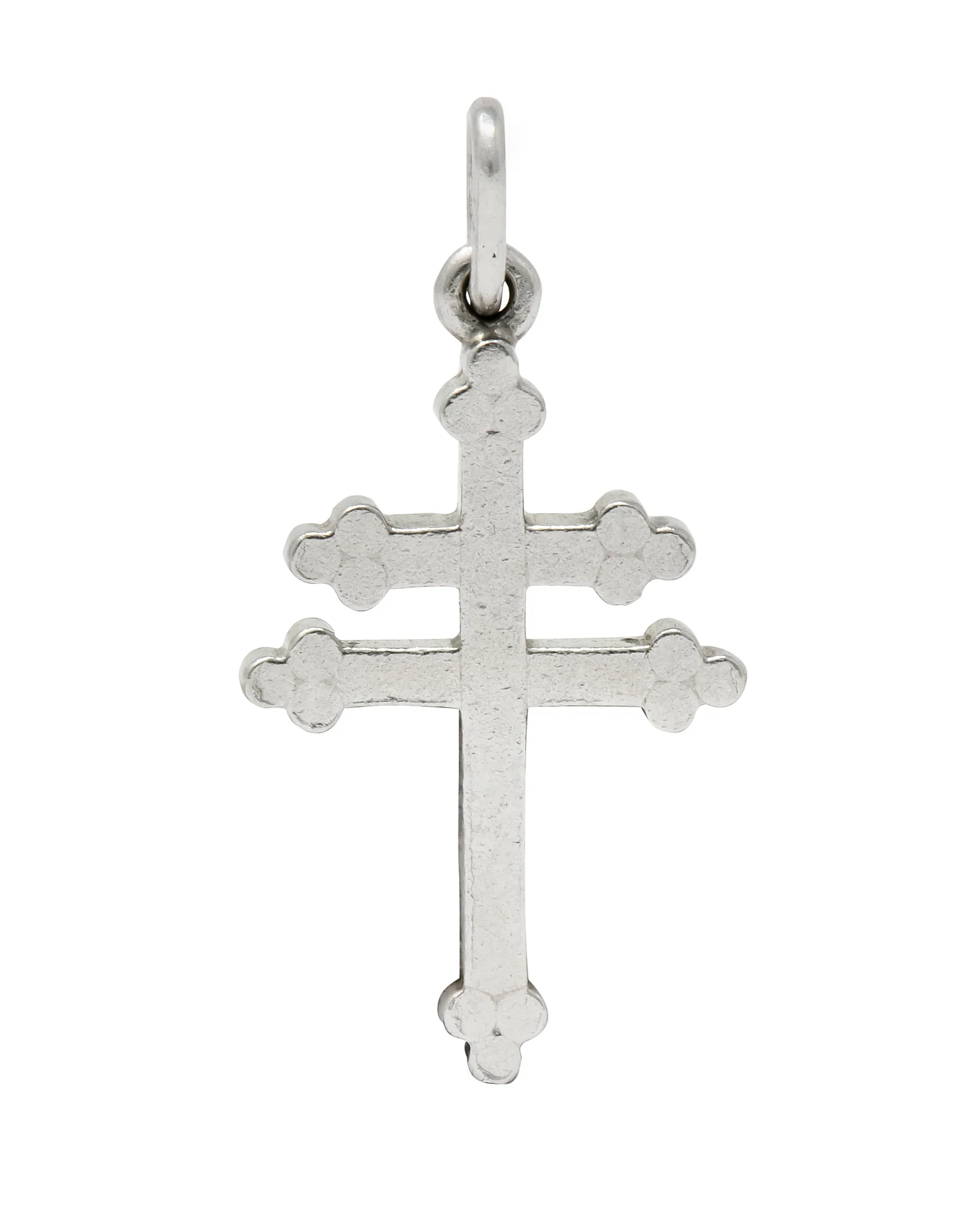 Art Deco Platinum Trefoil Patriarchal Cross Charm - Image 4