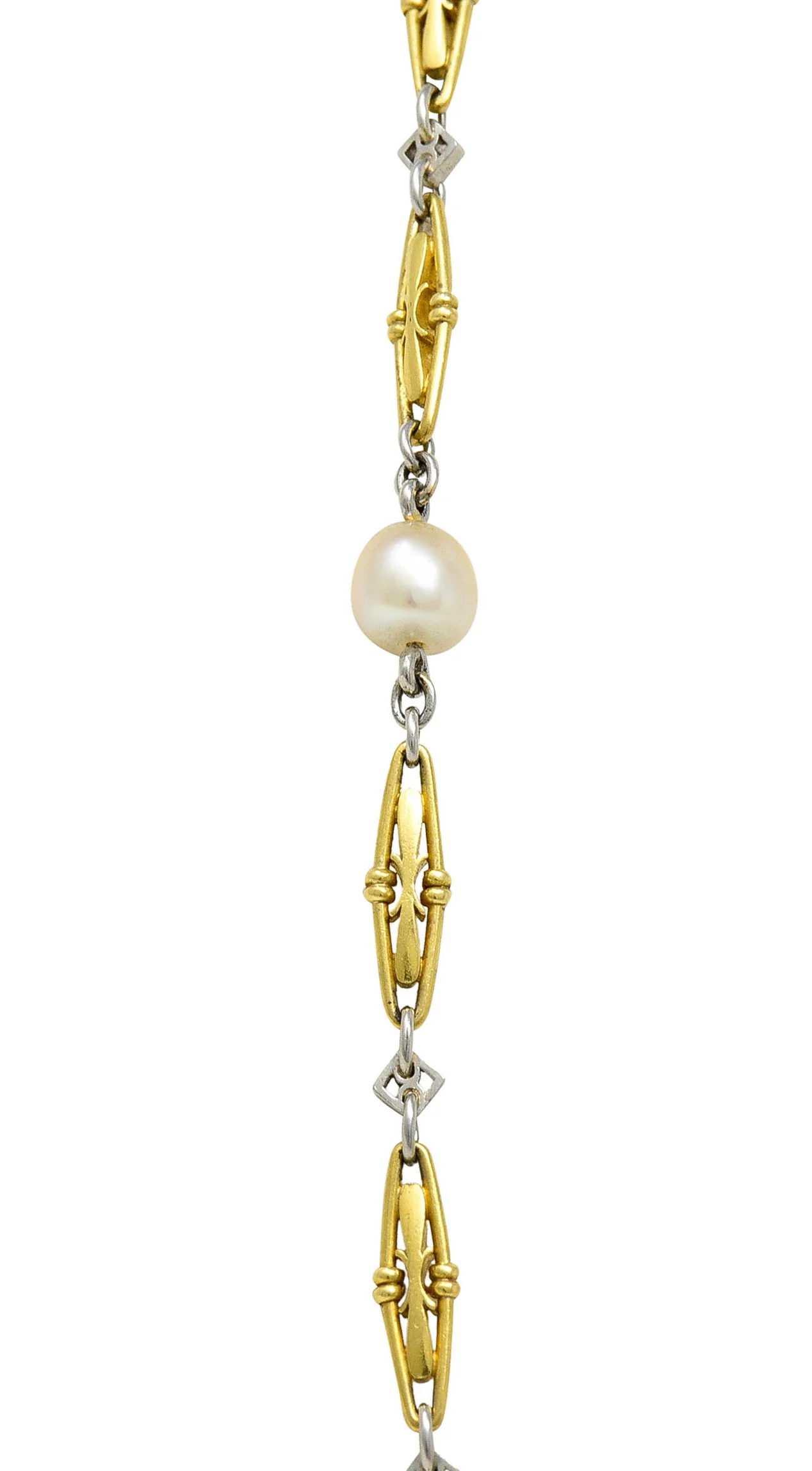 Art Deco Ruby Diamond Pearl Platinum 18 Karat Gold Link Necklace - Image 6