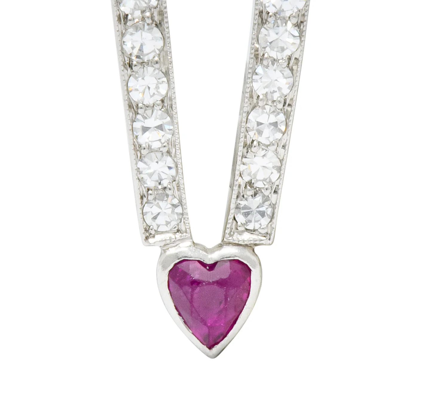 Art Deco Ruby Diamond Platinum Love Magnet Heart Charm - Image 5