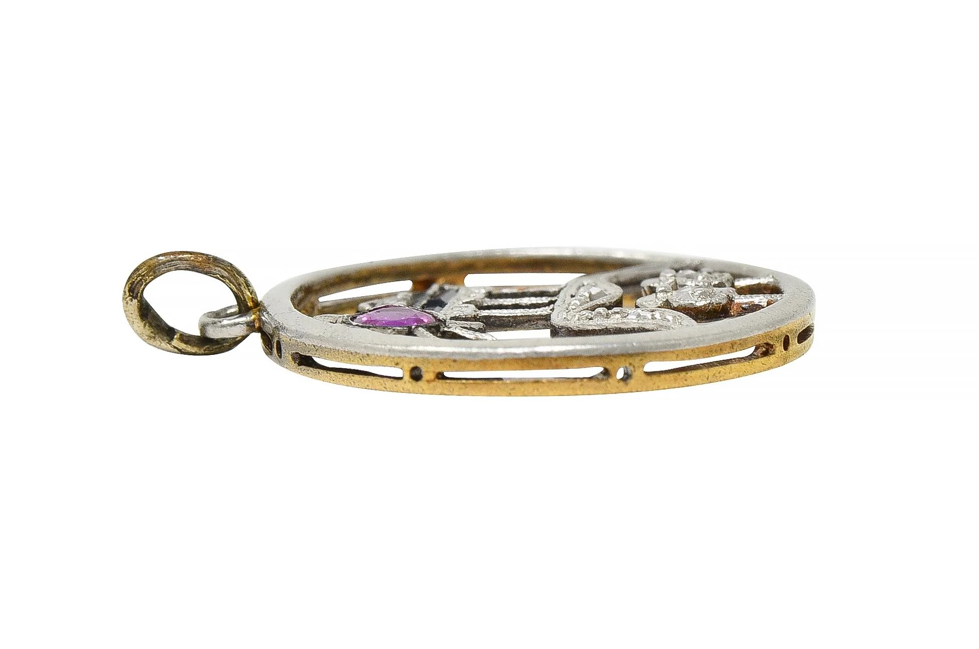 Art Deco Ruby Sapphire Diamond Platinum 18 Karat Gold Parthenon Charm - Image 7
