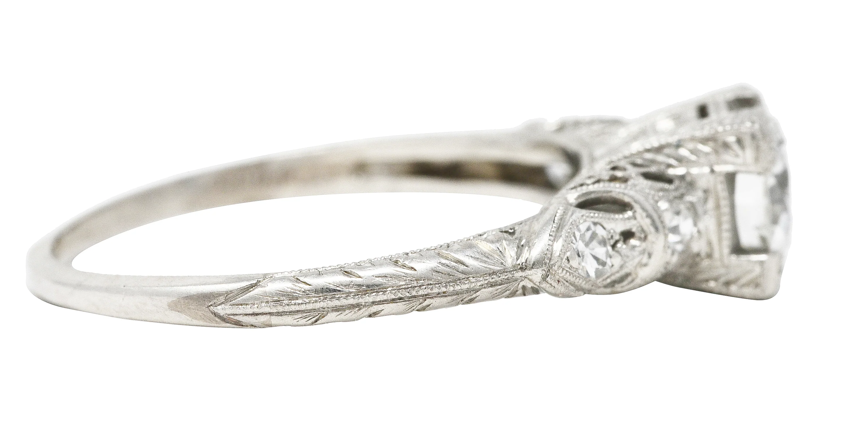 Art Deco Transitional Cut 0.92 CTW Diamond Platinum Square Form Ornate Engagement Ring - Image 3