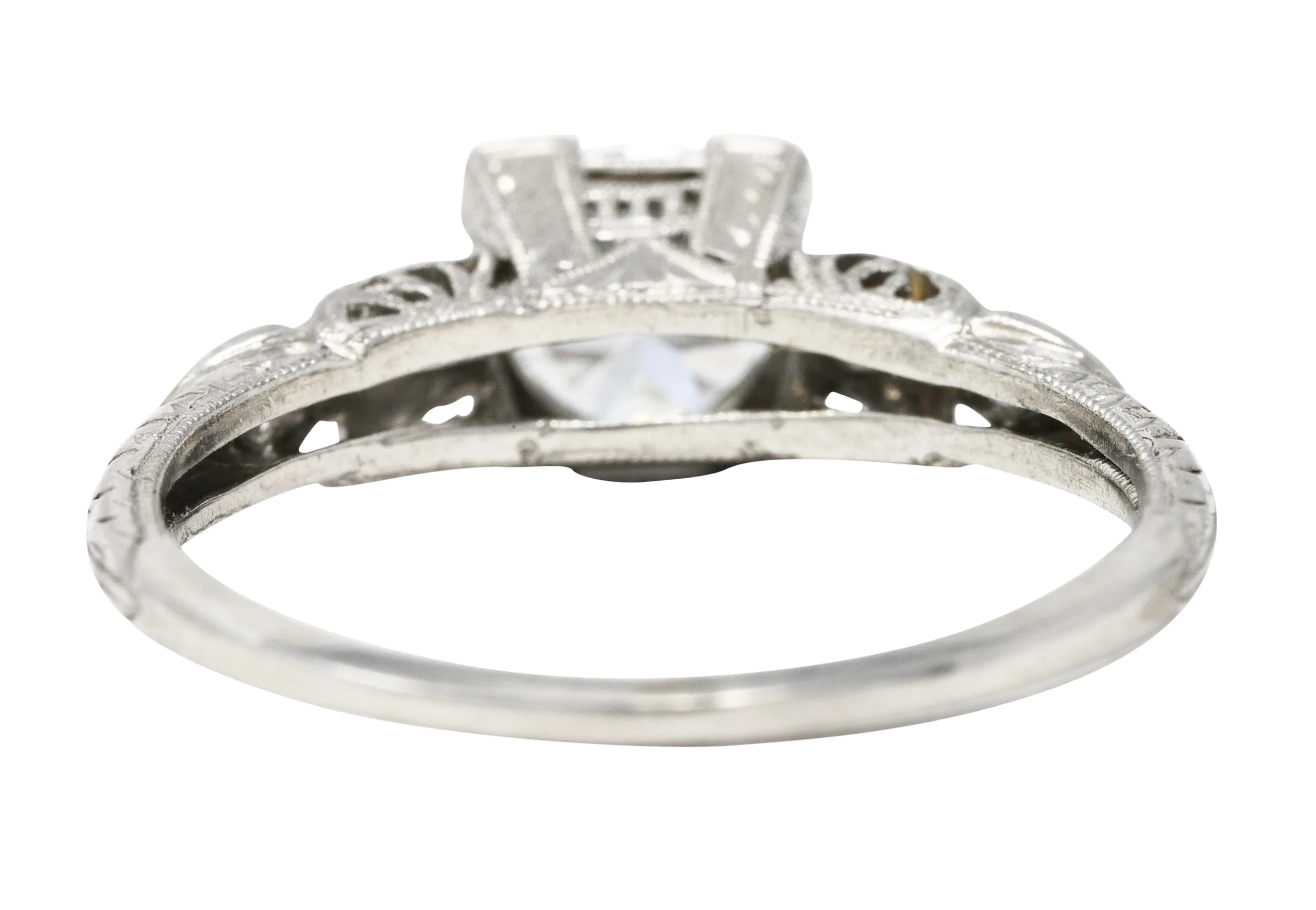 Art Deco Transitional Cut 0.92 CTW Diamond Platinum Square Form Ornate Engagement Ring - Image 4