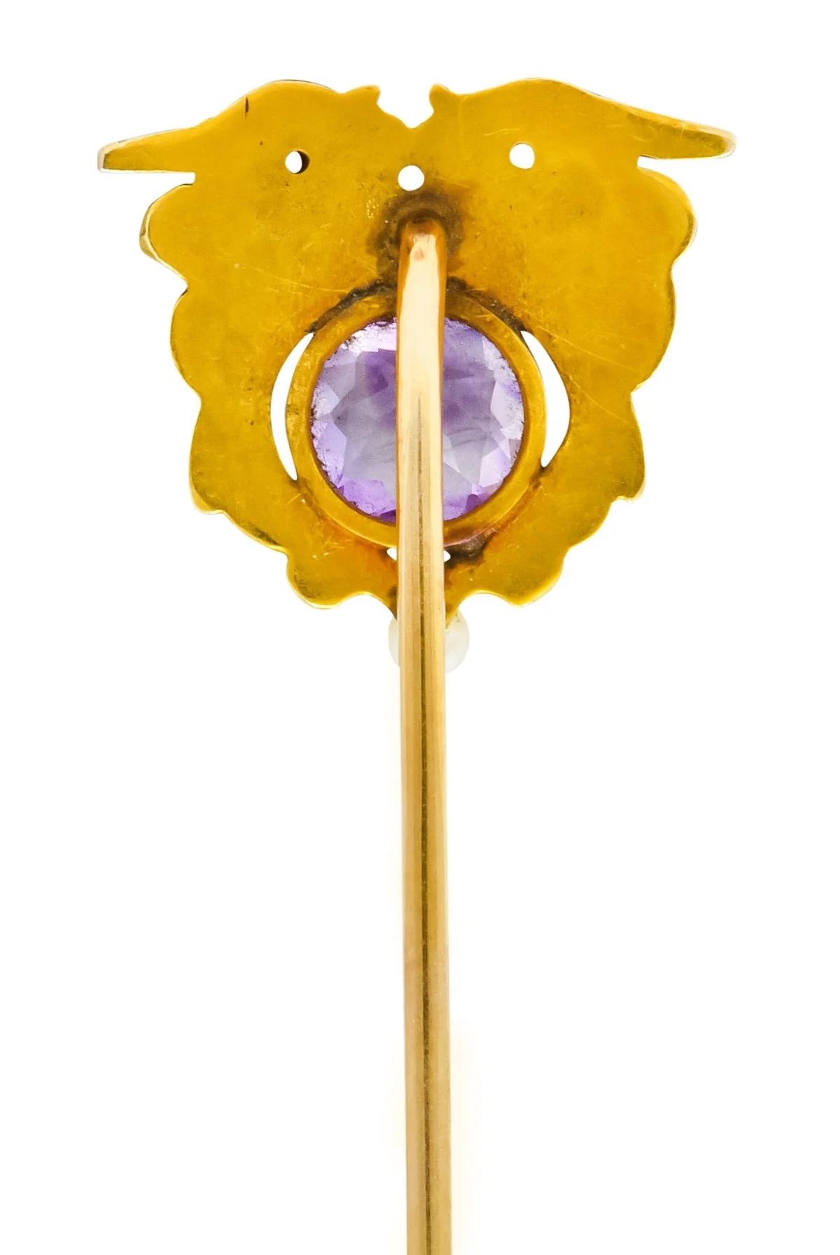 Art Nouveau 0.65 CTW Amethyst Natural Freshwater Pearl 14 Karat Gold Pterodactyl Stickpin - Image 4