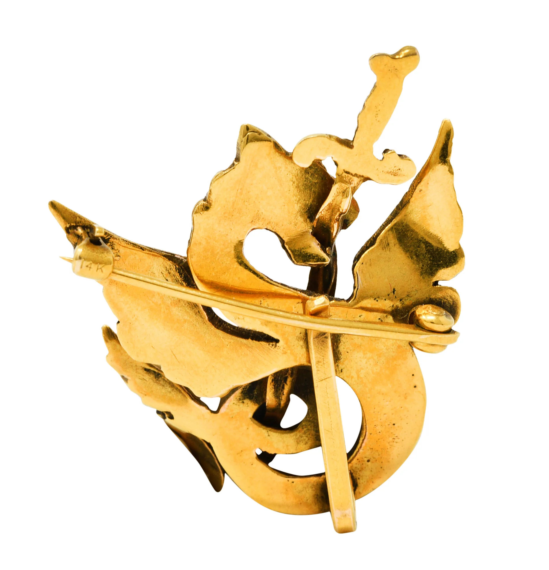 Art Nouveau 14 Karat Gold Dragon Serpent Watch Pin Brooch - Image 4