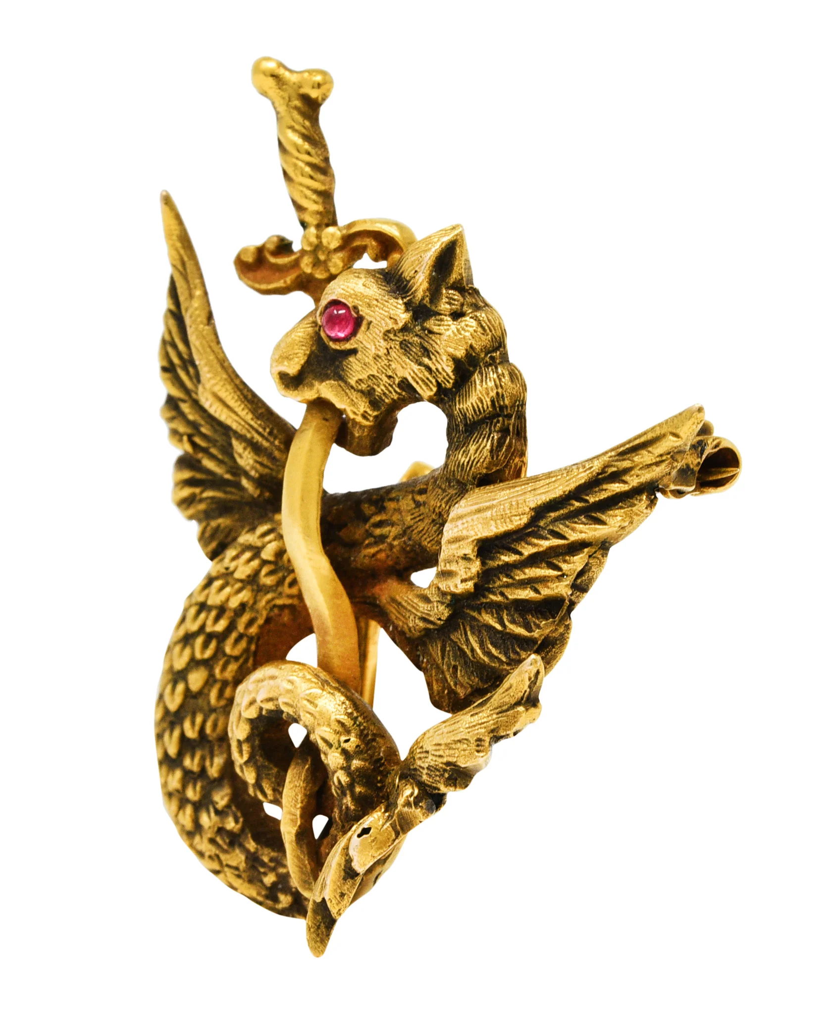 Art Nouveau 14 Karat Gold Dragon Serpent Watch Pin Brooch - Image 8