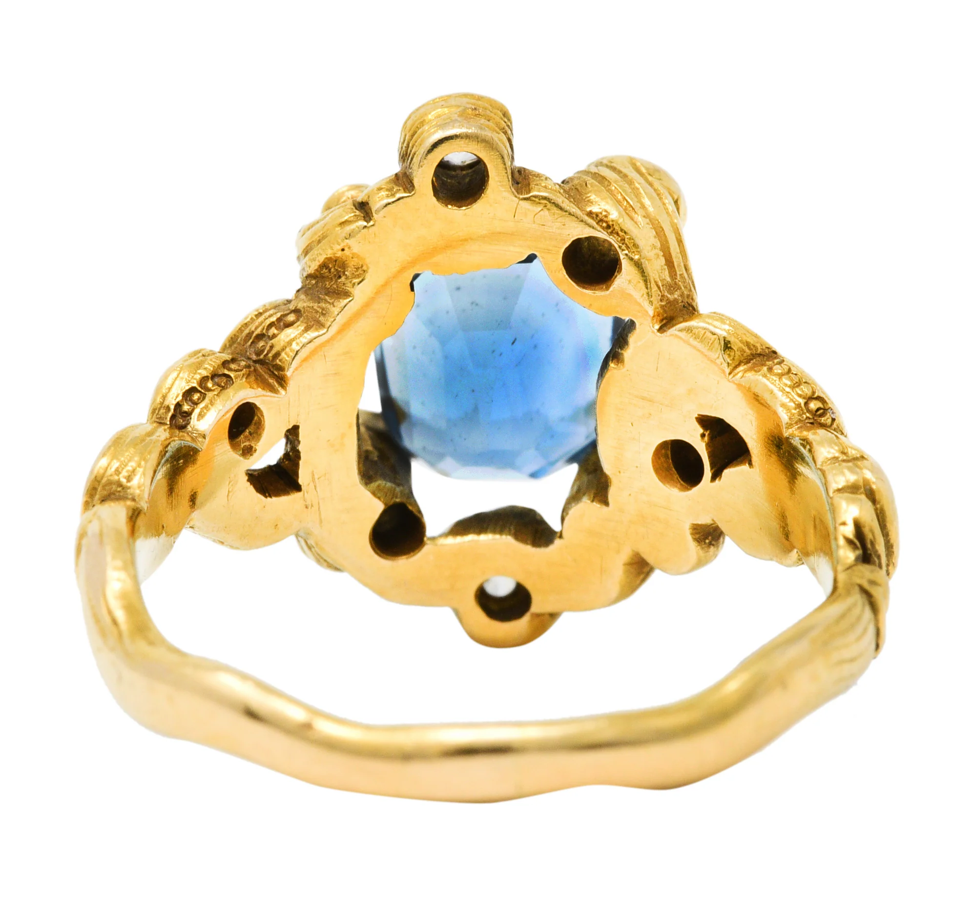 Art Nouveau 2.00 CTW Aquamarine Diamond 14 Karat Gold Whiplash Ring - Image 4