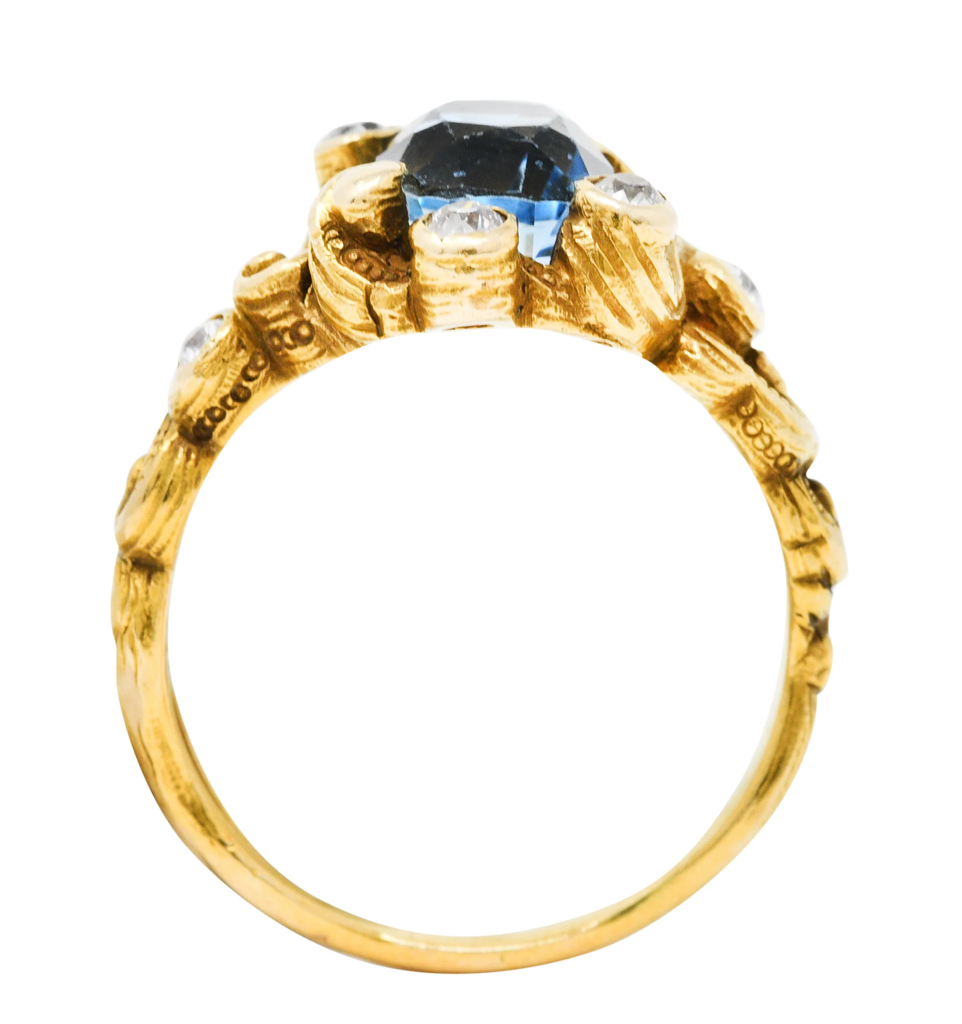 Art Nouveau 2.00 CTW Aquamarine Diamond 14 Karat Gold Whiplash Ring - Image 7