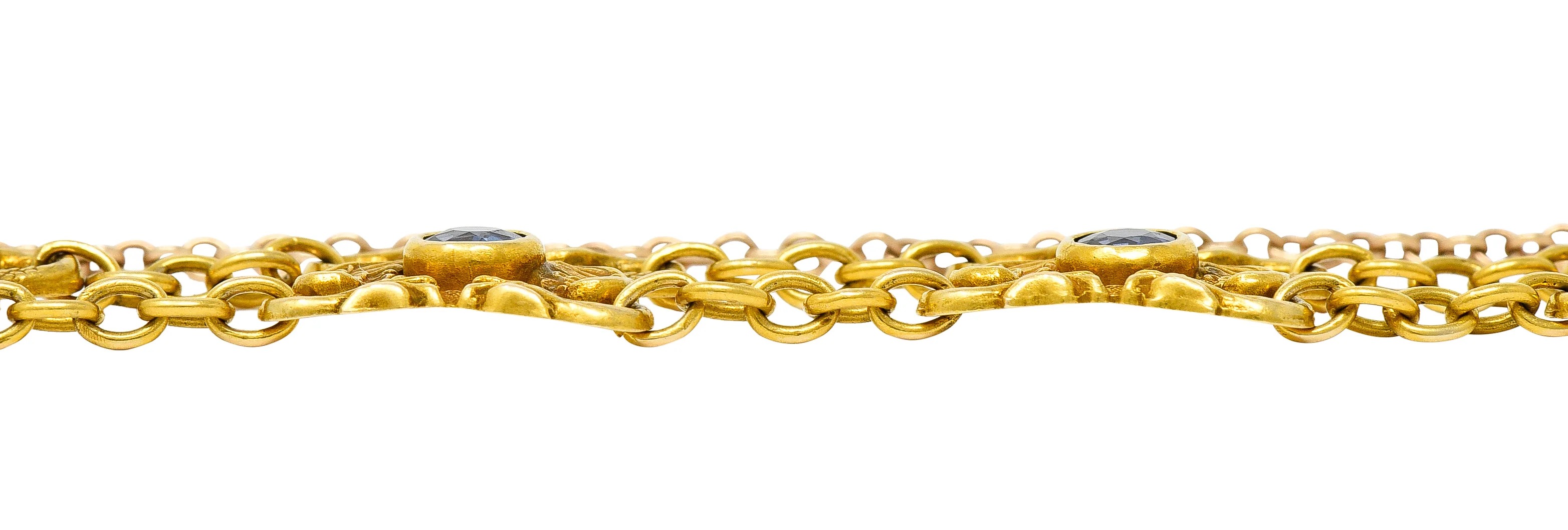Art Nouveau 2.25 CTW Sapphire 18 Karat Yellow Gold Serpent Dragon Link Bracelet - Image 6