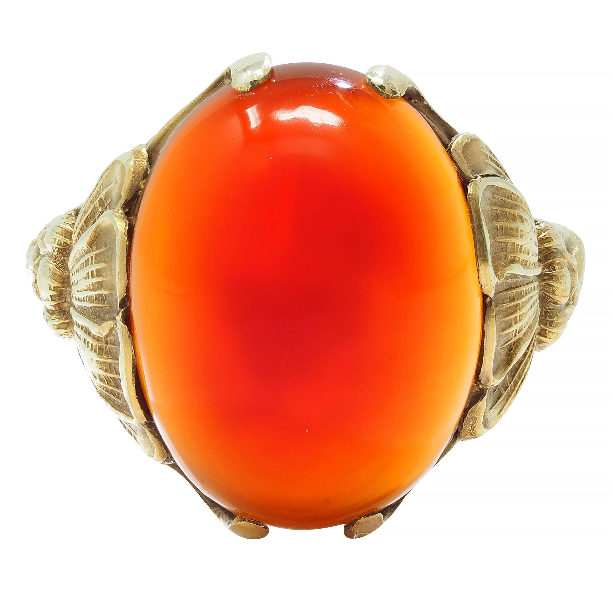 Art Nouveau Carnelian Cabochon 14 Karat Yellow Gold Antique Poppy Ring - Image 11