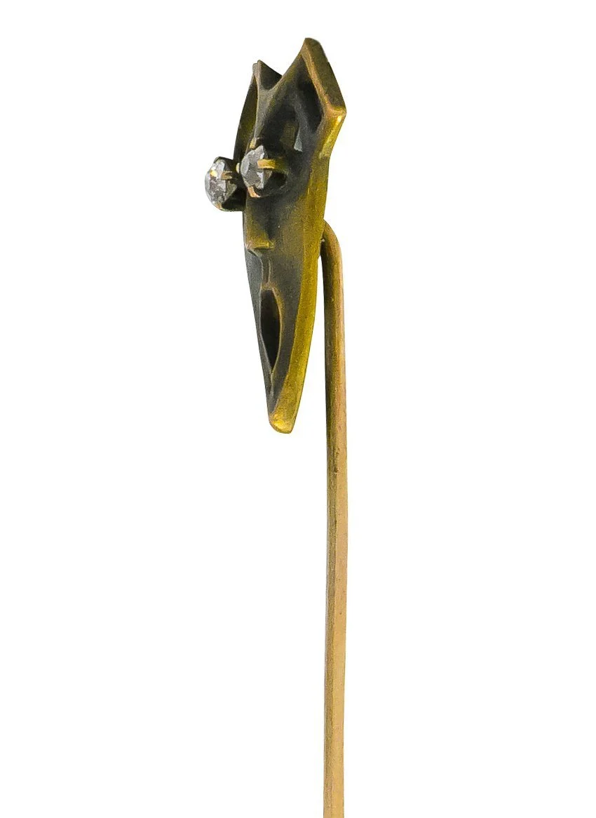 Art Nouveau Diamond 10 Karat Gold Green Man Stickpin - Image 3