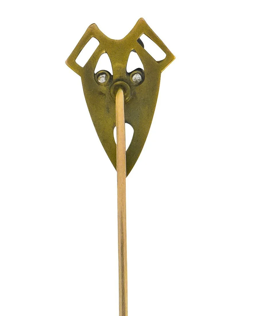 Art Nouveau Diamond 10 Karat Gold Green Man Stickpin - Image 4