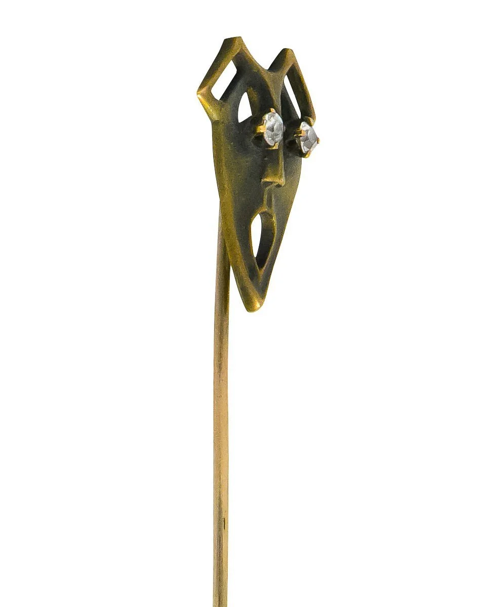 Art Nouveau Diamond 10 Karat Gold Green Man Stickpin - Image 5