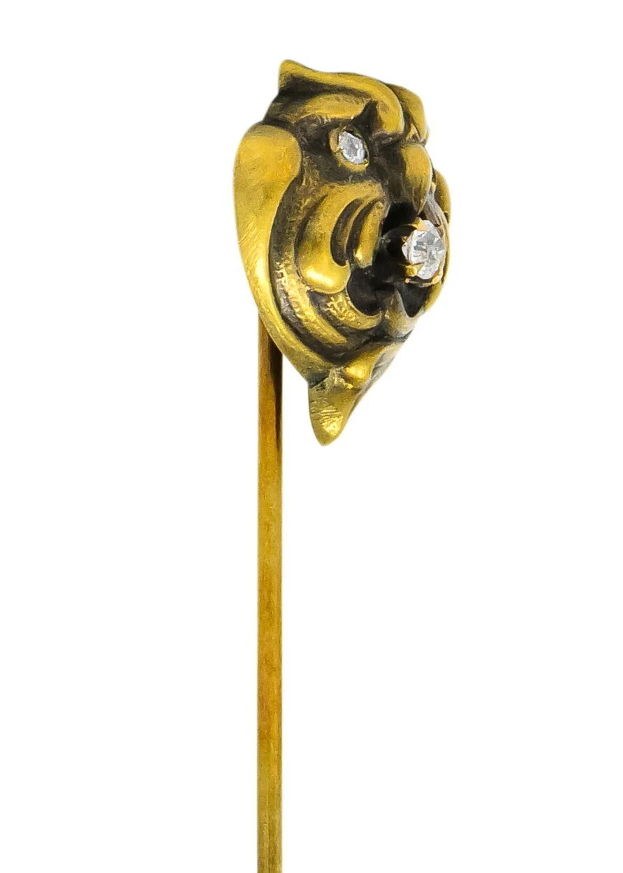 Art Nouveau Diamond 10 Karat Gold Stylized Owl Stickpin - Image 5