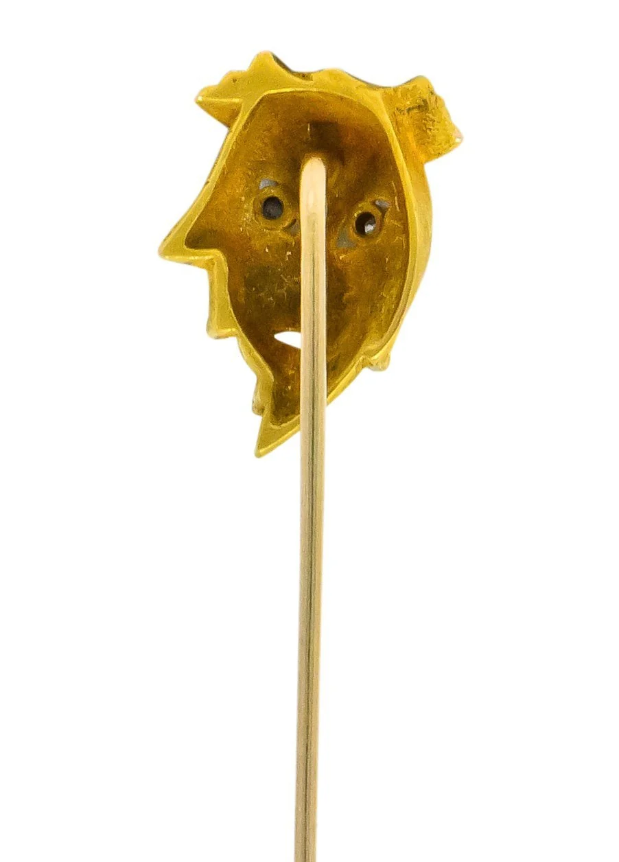 Art Nouveau Diamond 14 Karat Gold Green Man Stickpin - Image 4