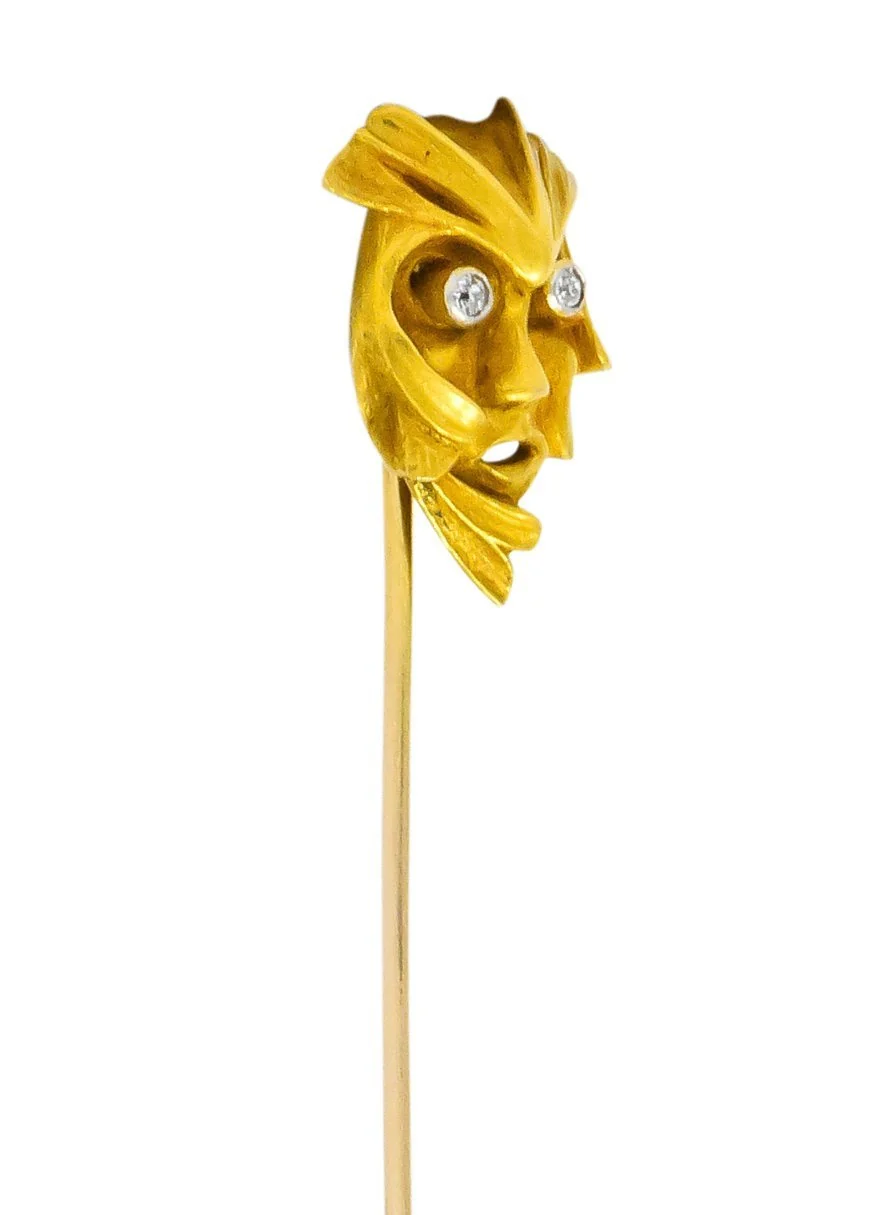 Art Nouveau Diamond 14 Karat Gold Green Man Stickpin - Image 5